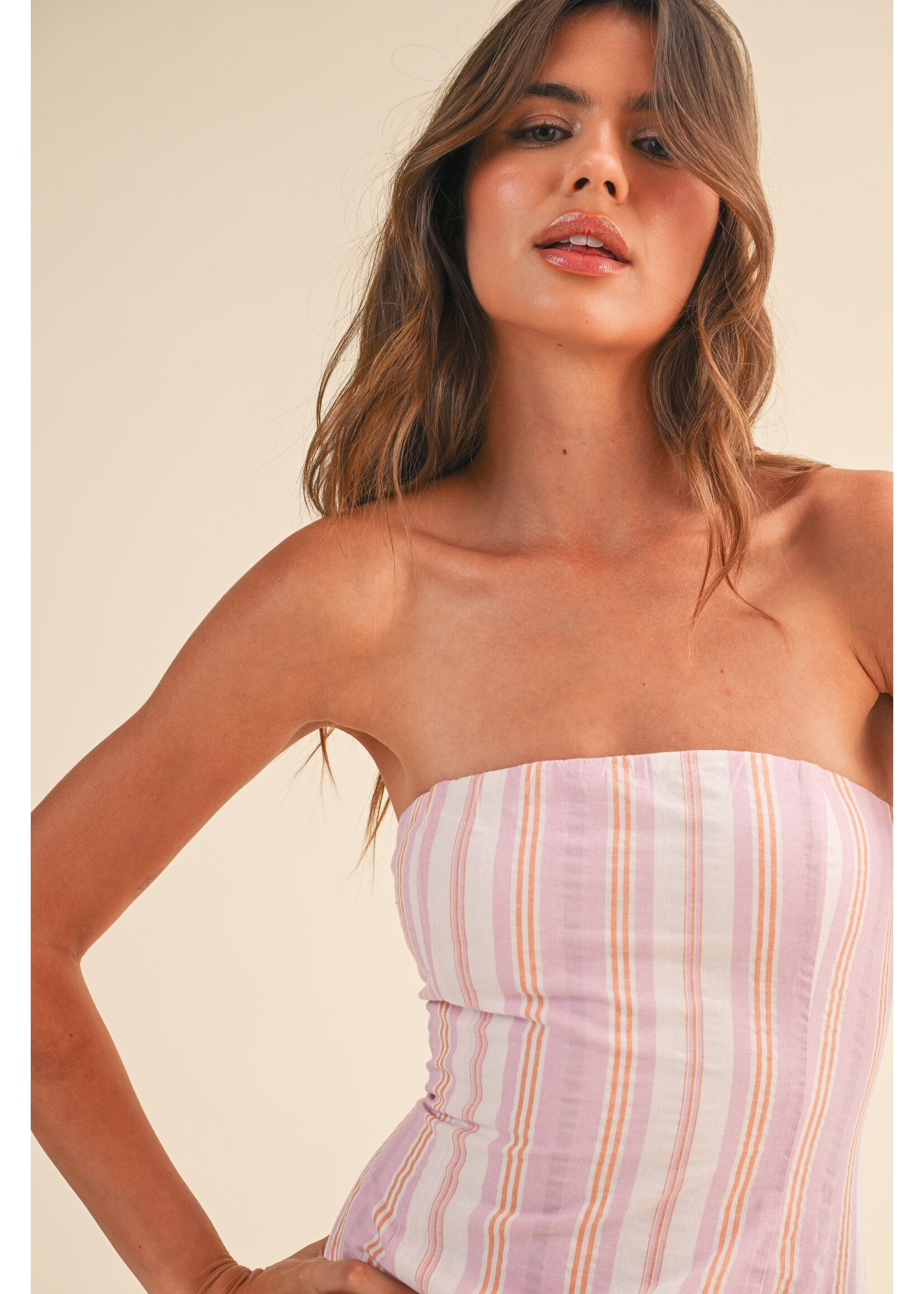 Klesis Stripe Strapless A Line Mini Dress - ID10296