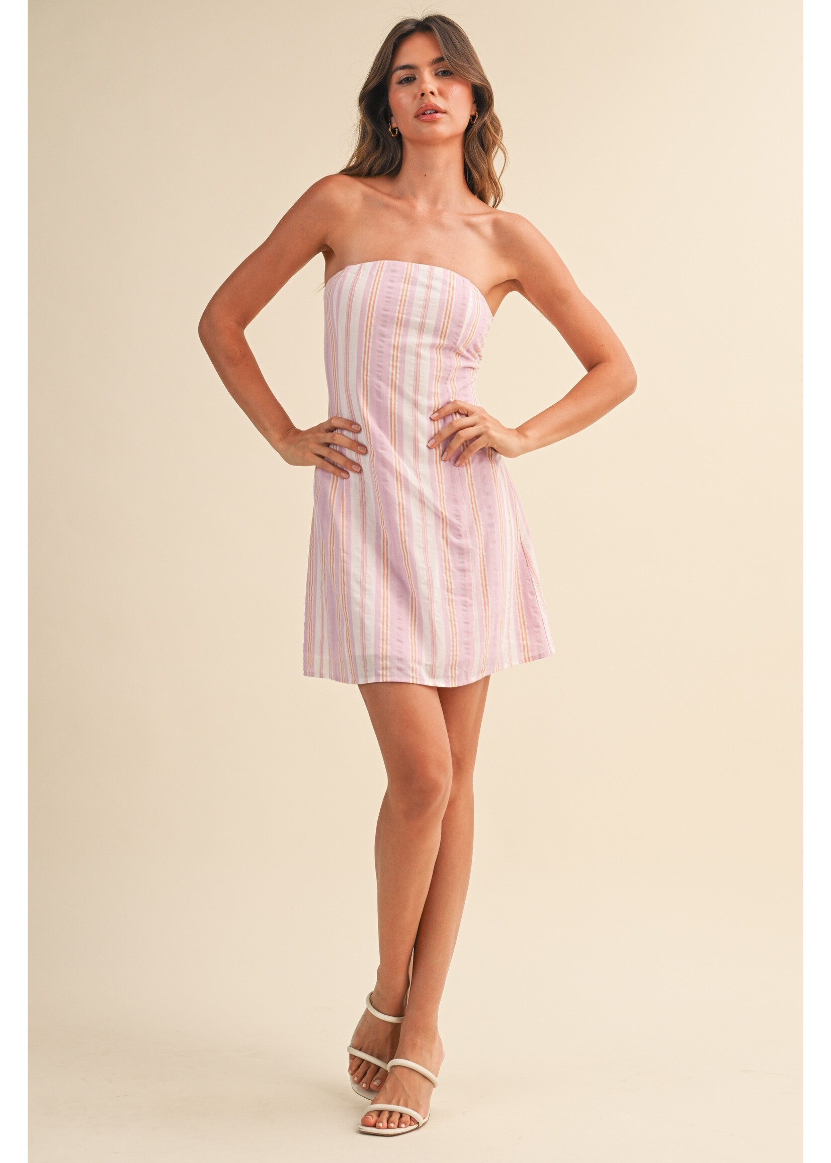 Klesis Stripe Strapless A Line Mini Dress - ID10296
