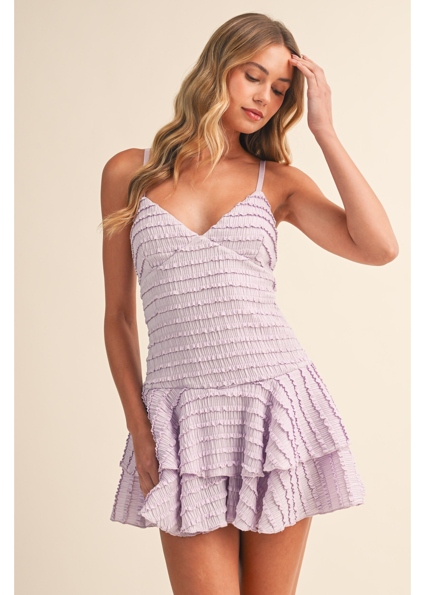 Klesis Ruffled Smocking Sleeveless Knit Tiered Flare Romper - IR2440