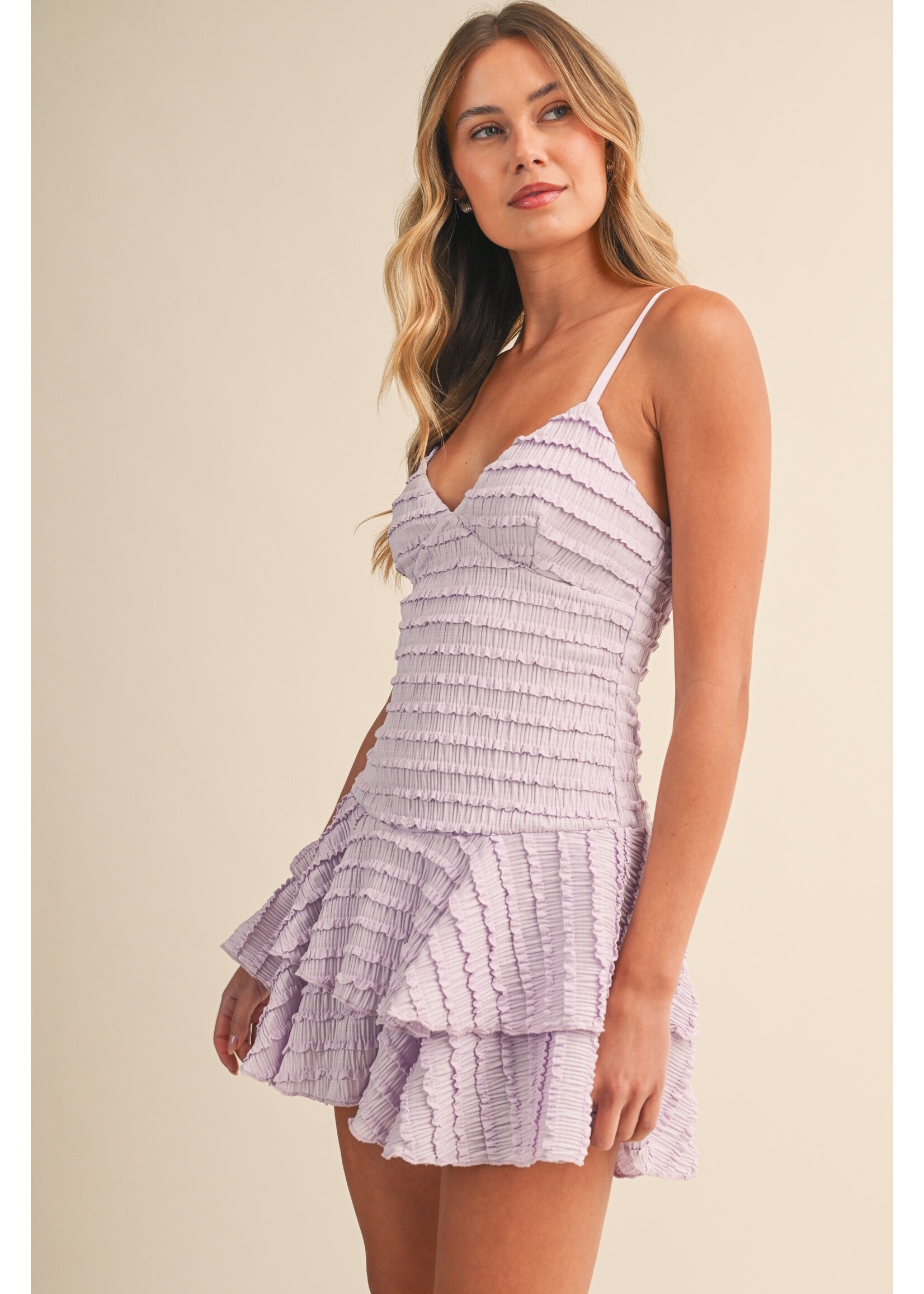 Klesis Ruffled Smocking Sleeveless Knit Tiered Flare Romper - IR2440