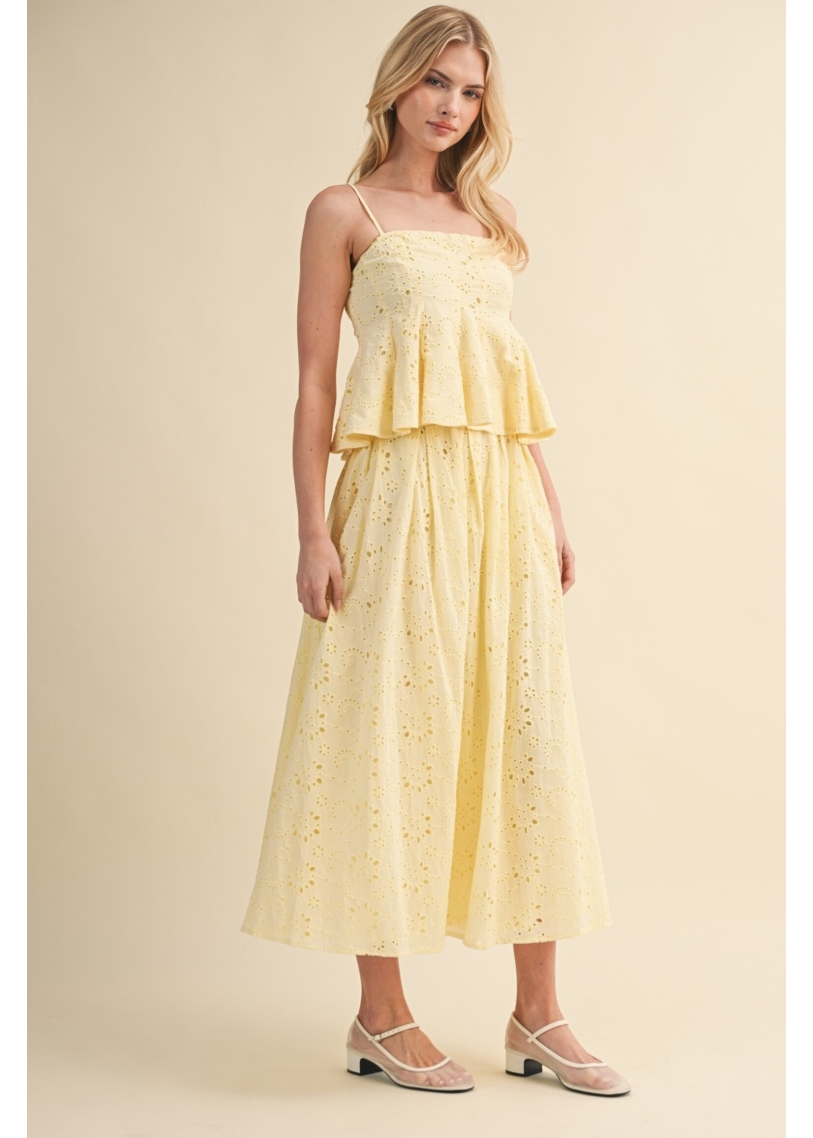 Klesis Eyelet Peplum Cami and Pleated Flare Midi Skirt - IST6512