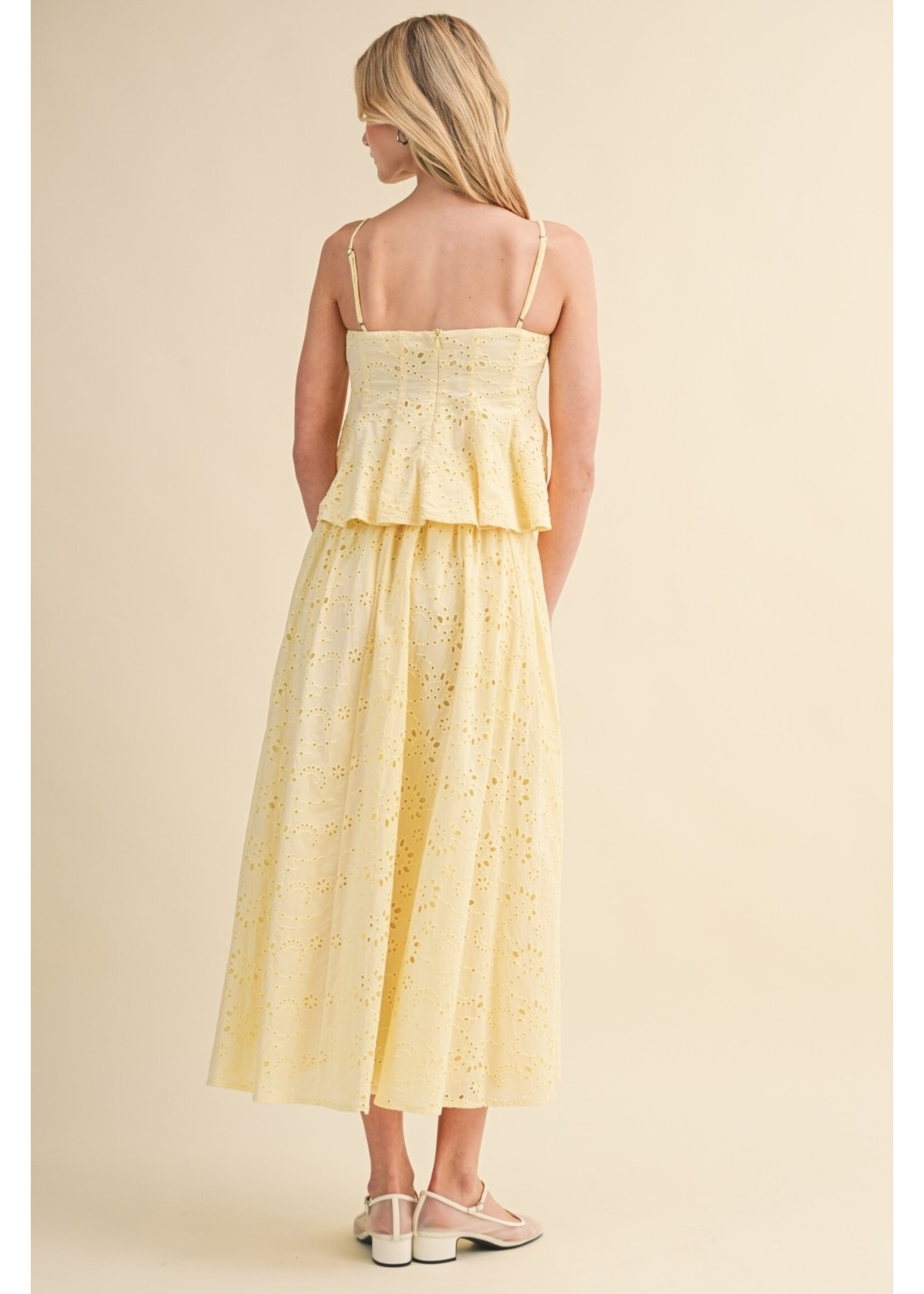 Klesis Eyelet Peplum Cami and Pleated Flare Midi Skirt - IST6512