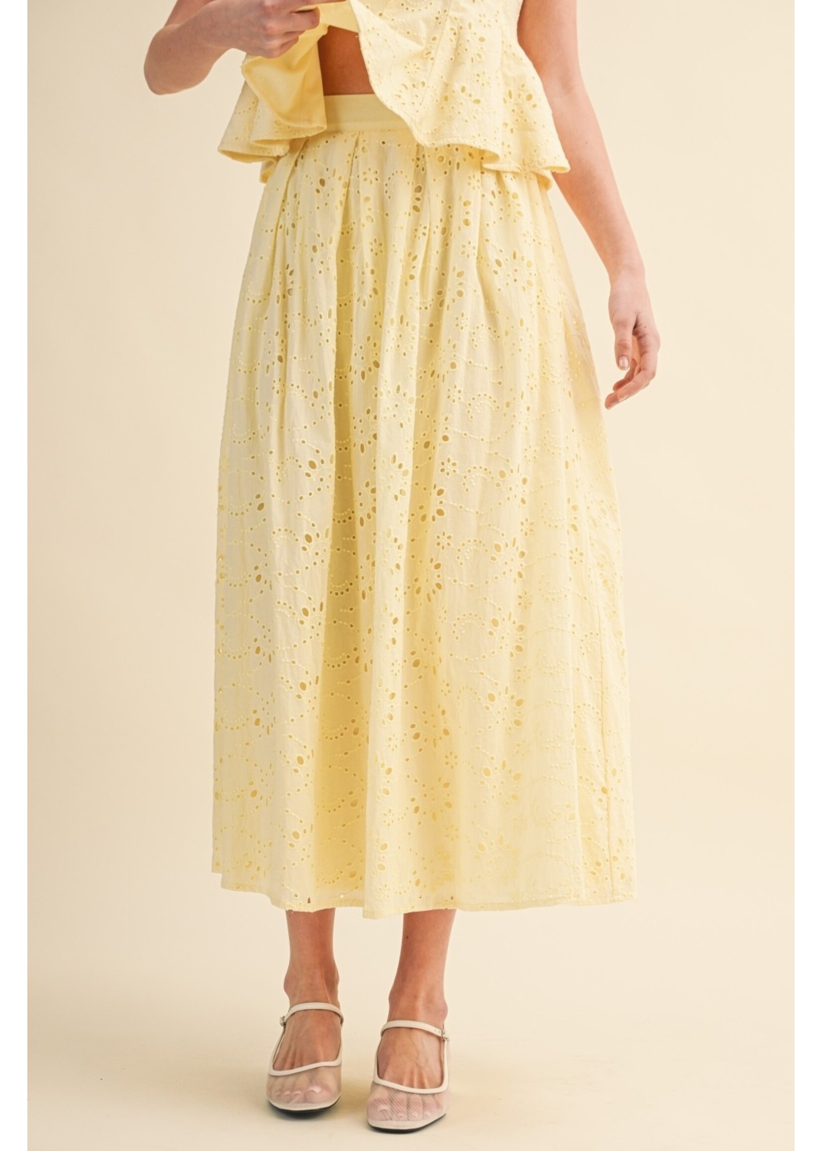 Klesis Eyelet Peplum Cami and Pleated Flare Midi Skirt - IST6512