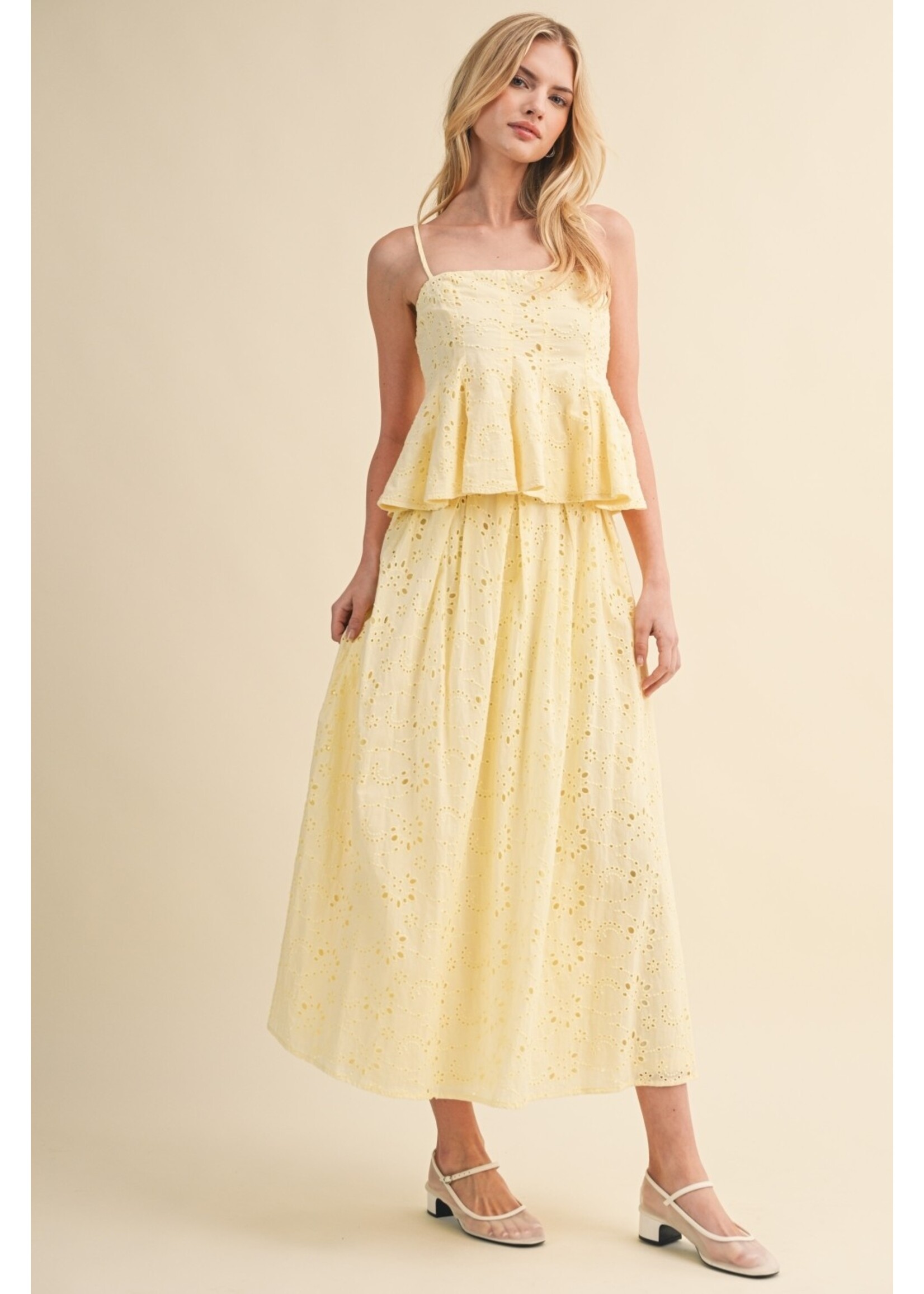 Klesis Eyelet Peplum Cami and Pleated Flare Midi Skirt - IST6512