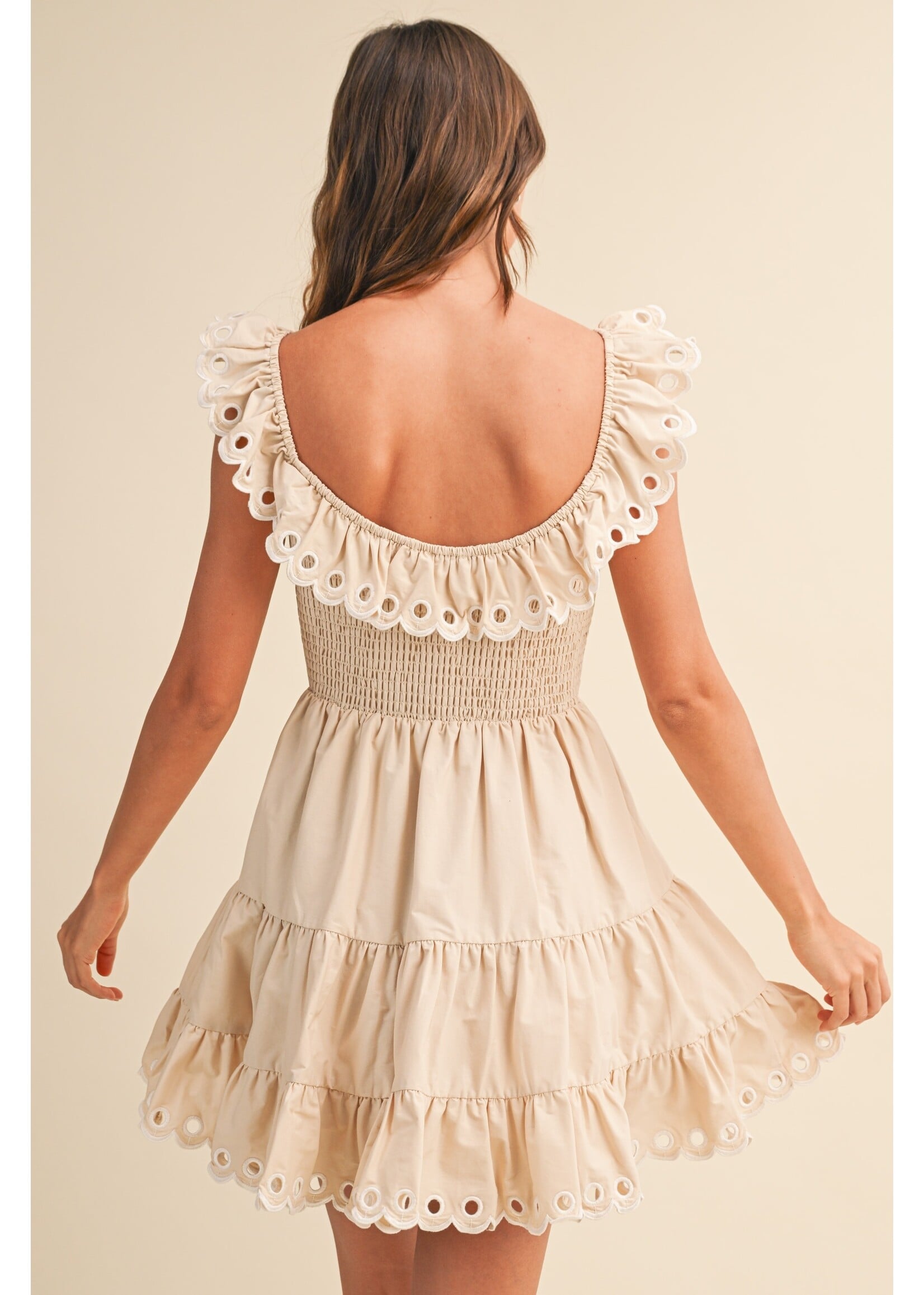 Klesis Scallop Embroidered Ruffle Sleeveless Tiered Mini Dress - ID10243