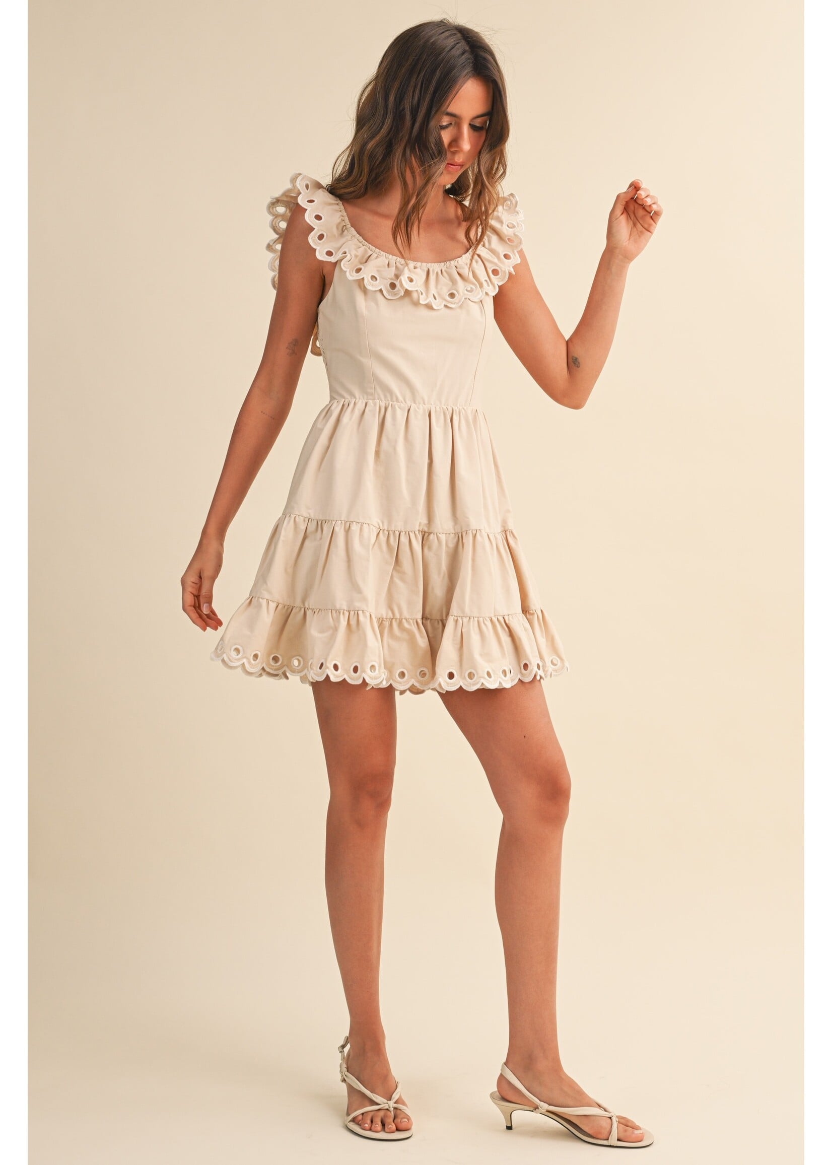 Klesis Scallop Embroidered Ruffle Sleeveless Tiered Mini Dress - ID10243