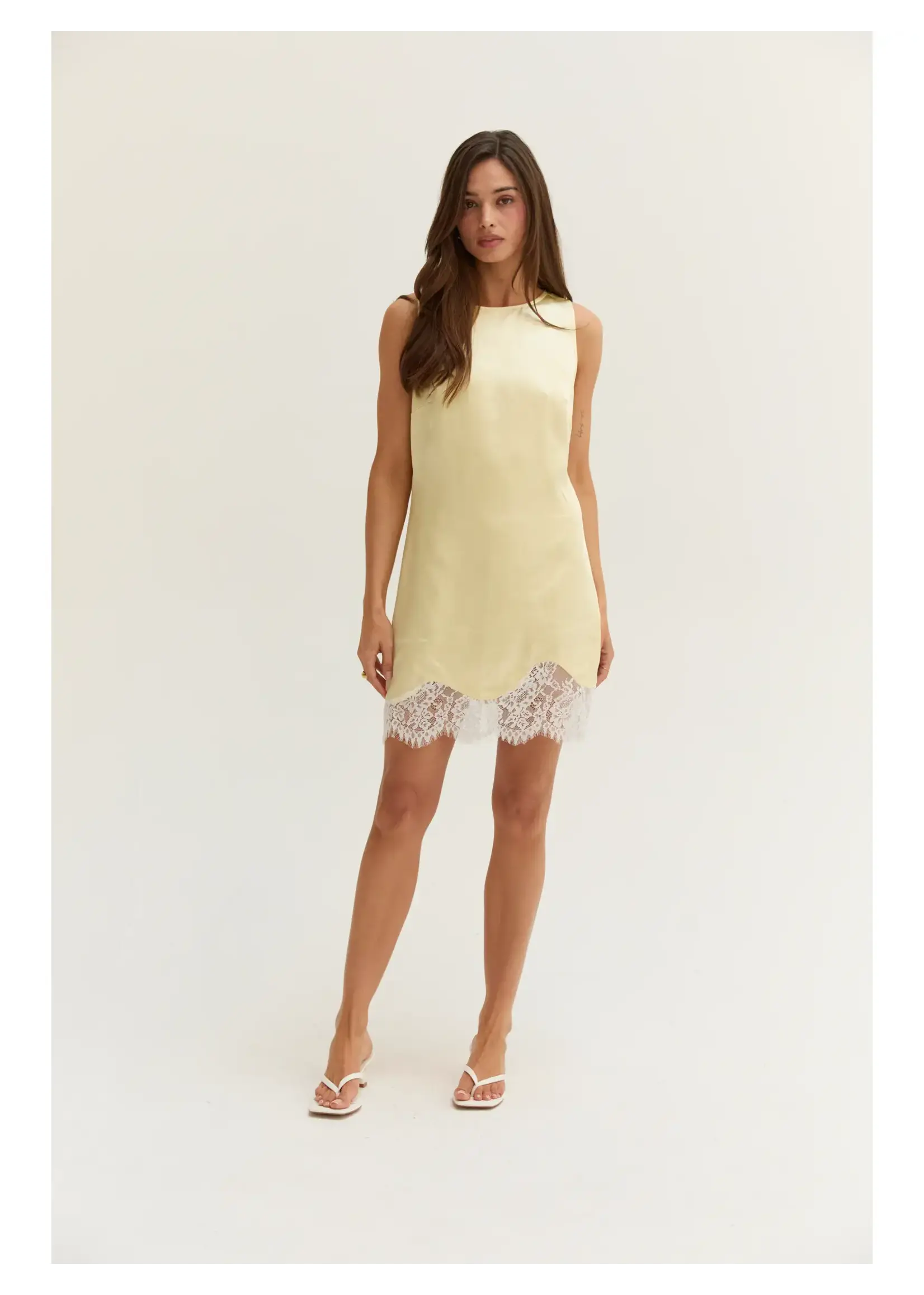 Crescent Amber Satin Mini Dress With Lace Trim - CD9780