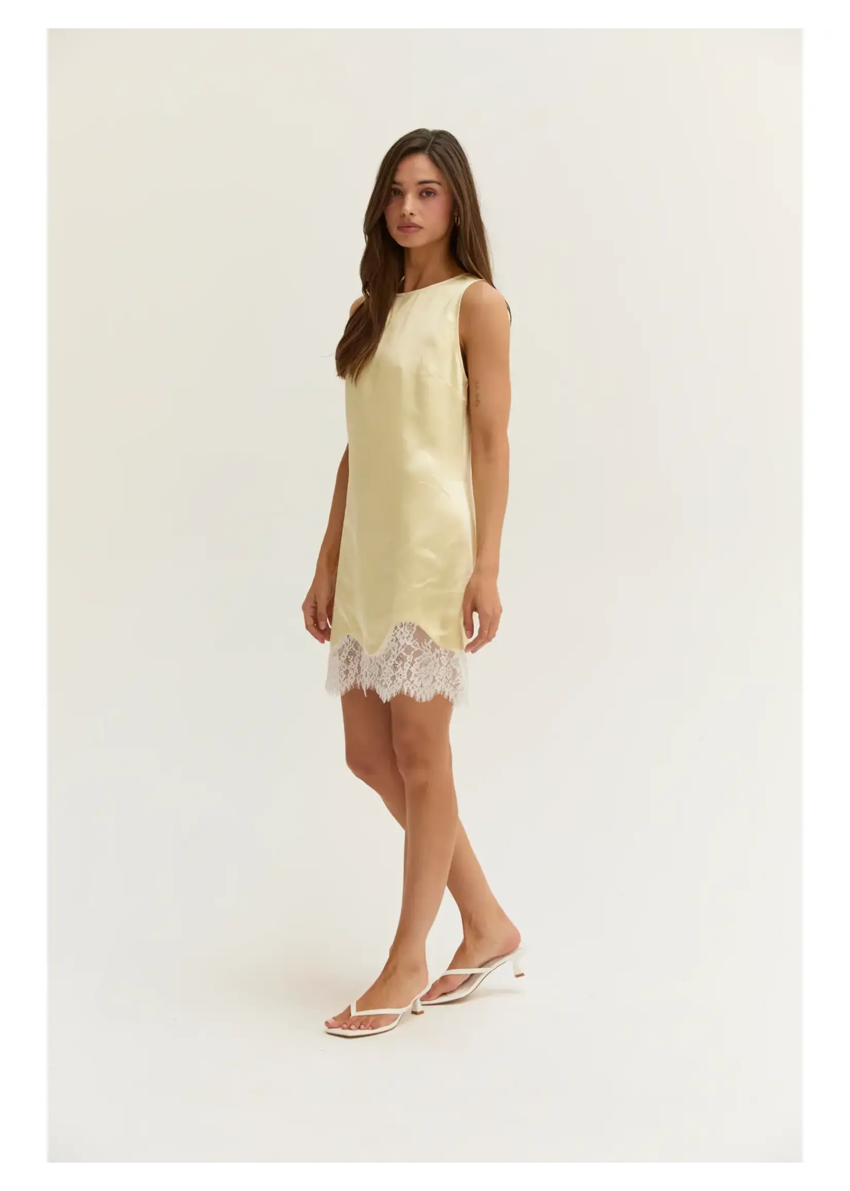 Crescent Amber Satin Mini Dress With Lace Trim - CD9780