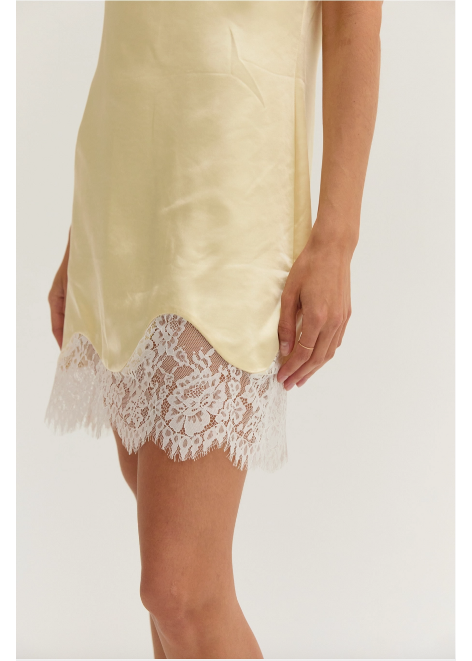 Crescent Amber Satin Mini Dress With Lace Trim - CD9780