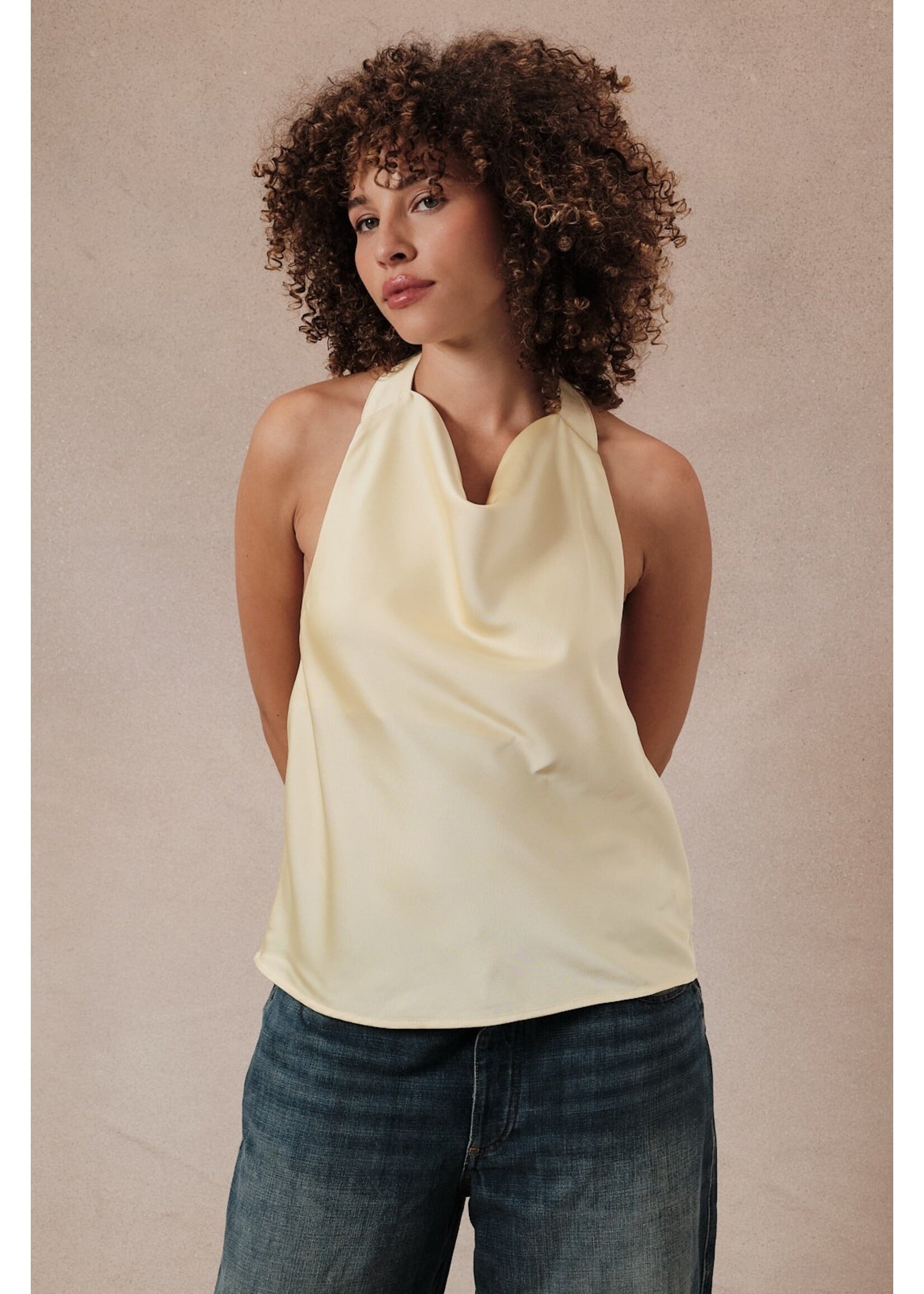 Sunday Edition High Cowl Neck Halter Satin Top - MT20370-1