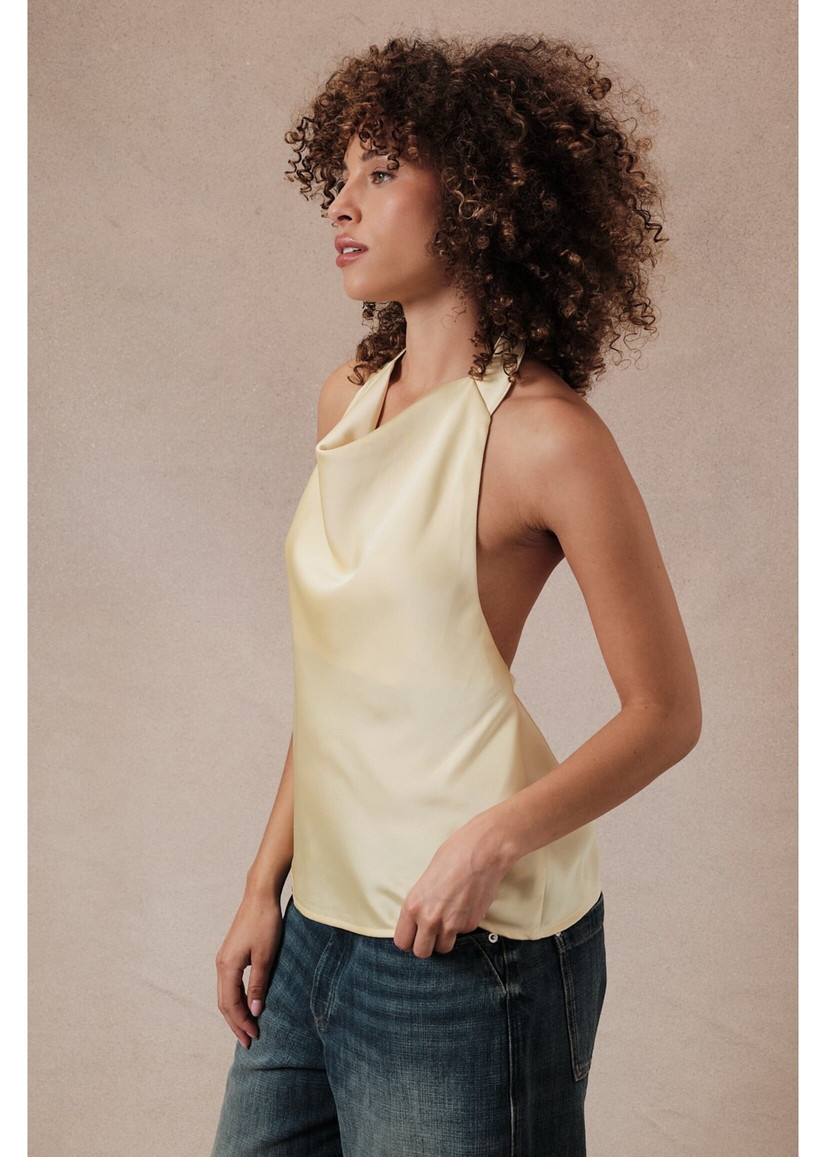 Sunday Edition High Cowl Neck Halter Satin Top - MT20370-1