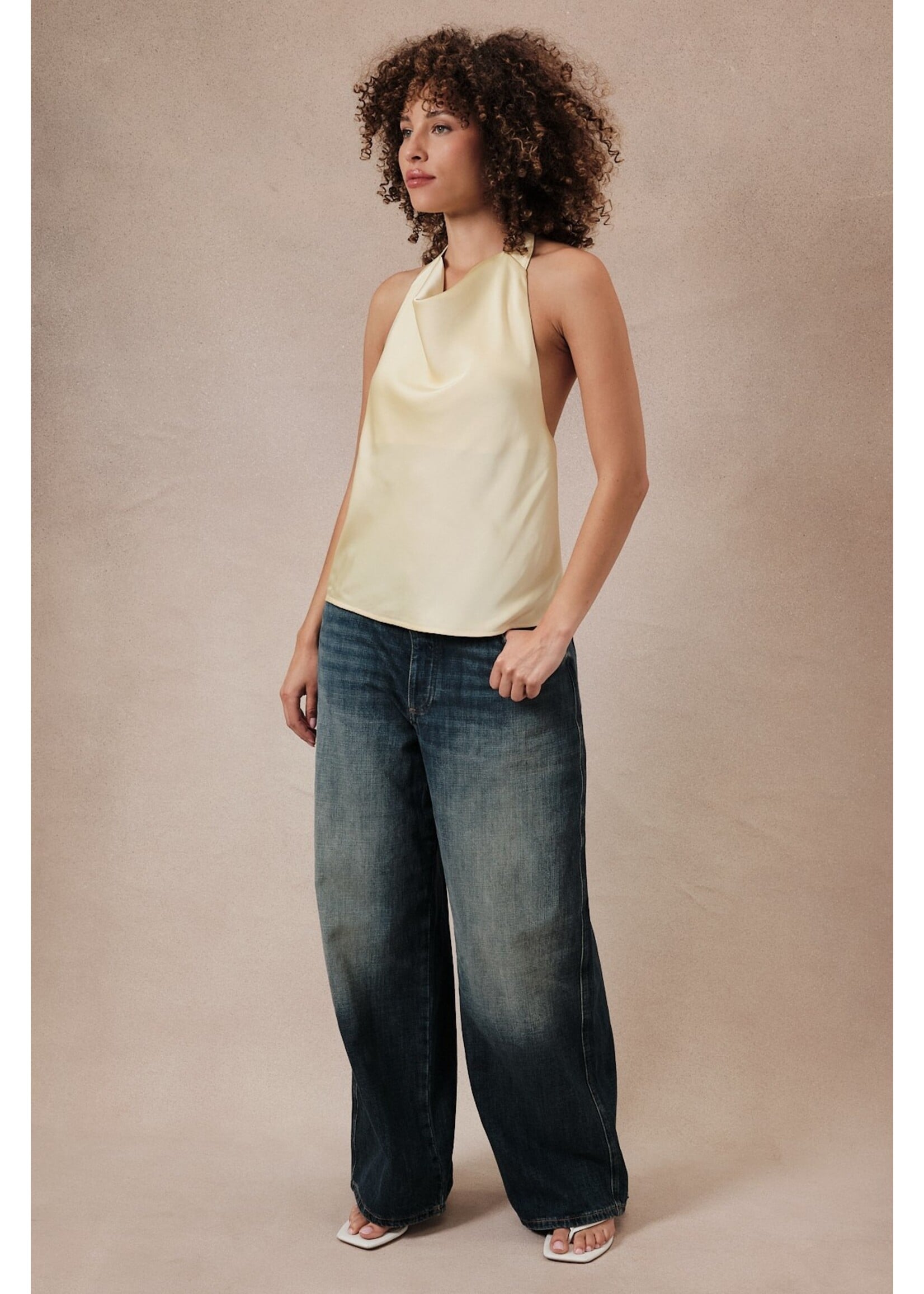 Sunday Edition High Cowl Neck Halter Satin Top - MT20370-1
