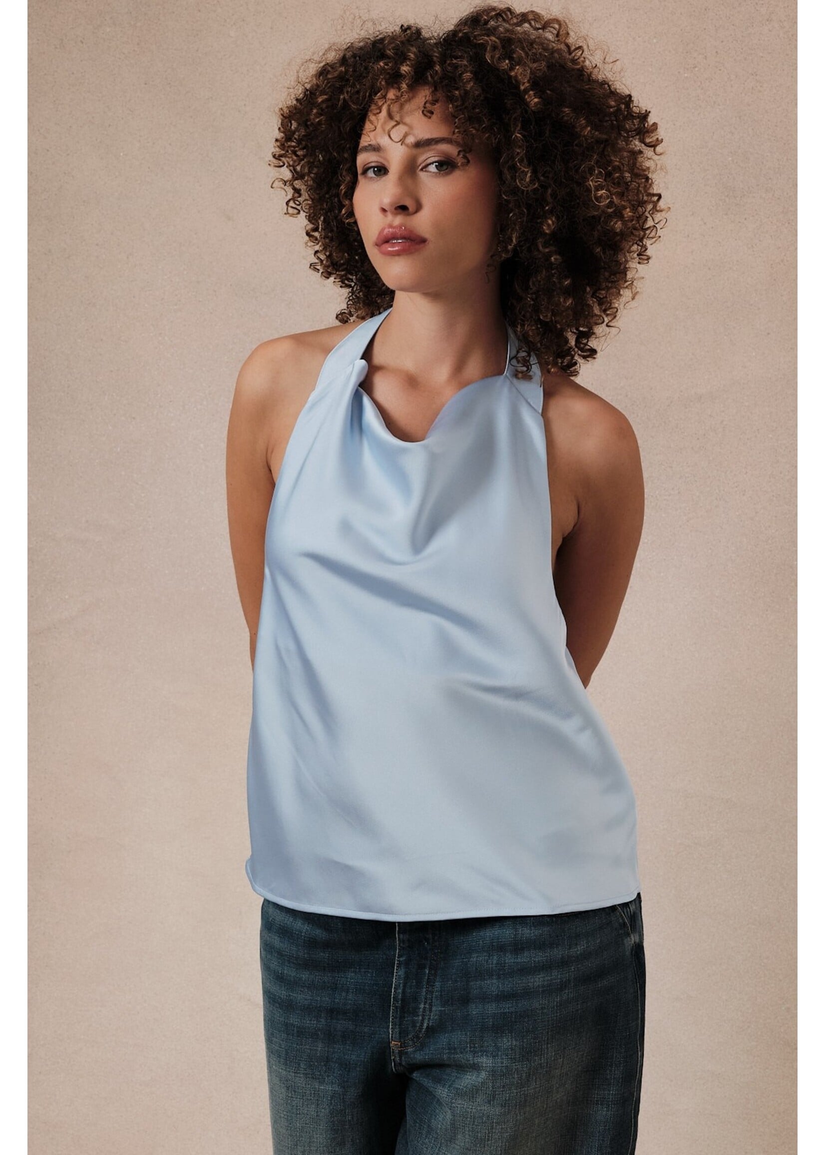 Sunday Edition High Cowl Neck Halter Satin Top - MT20370-1