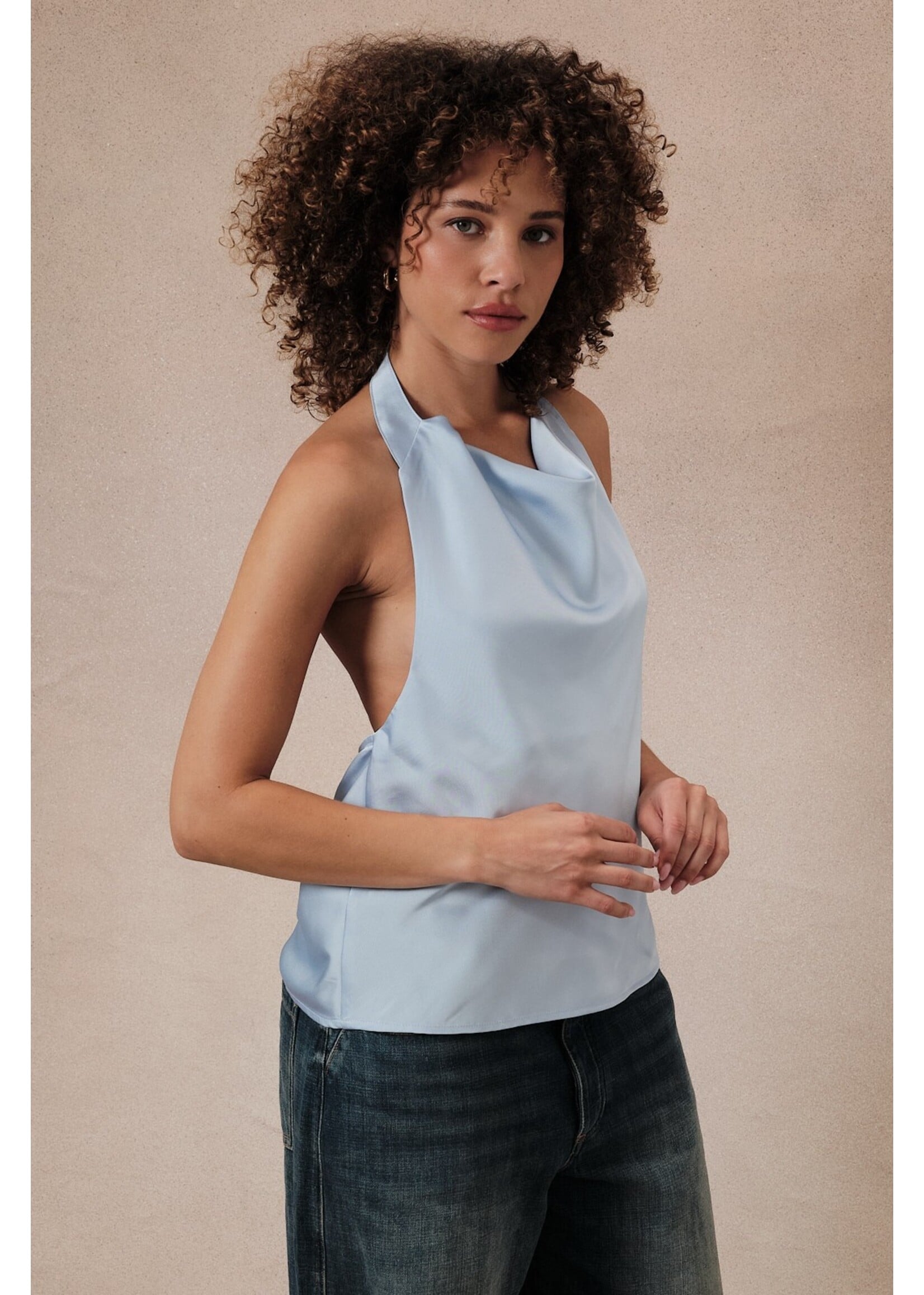 Sunday Edition High Cowl Neck Halter Satin Top - MT20370-1