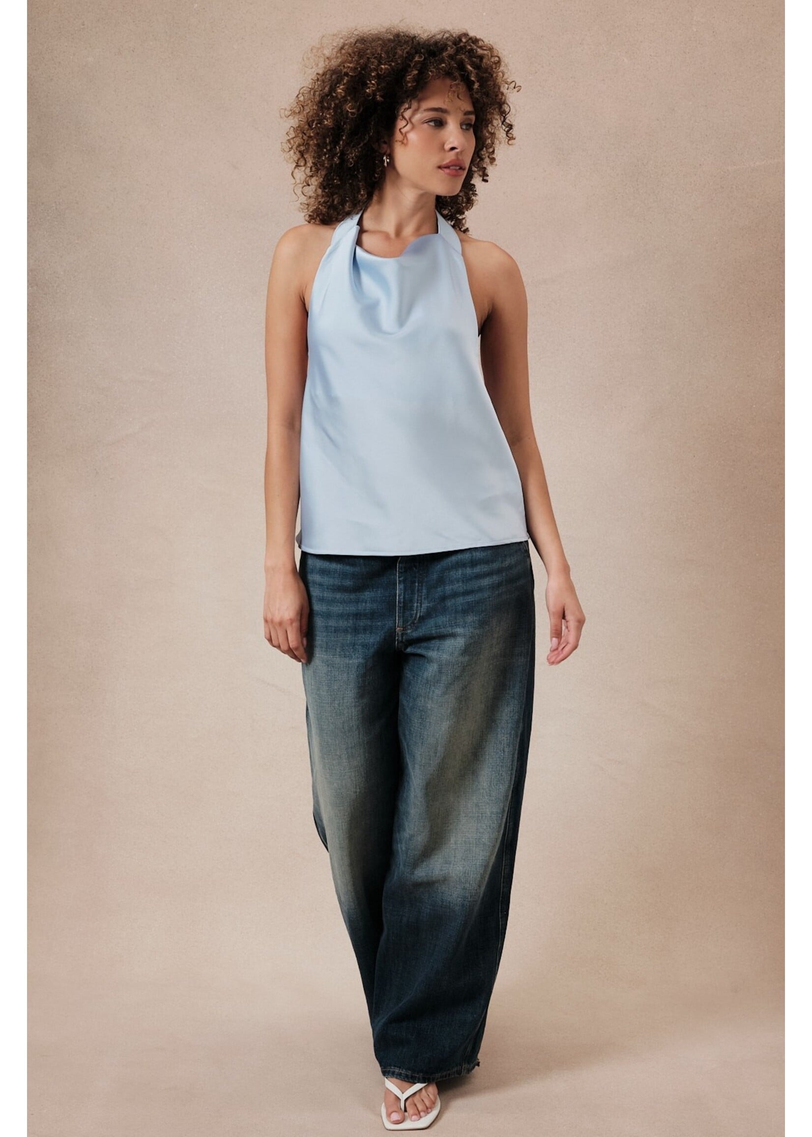 Sunday Edition High Cowl Neck Halter Satin Top - MT20370-1