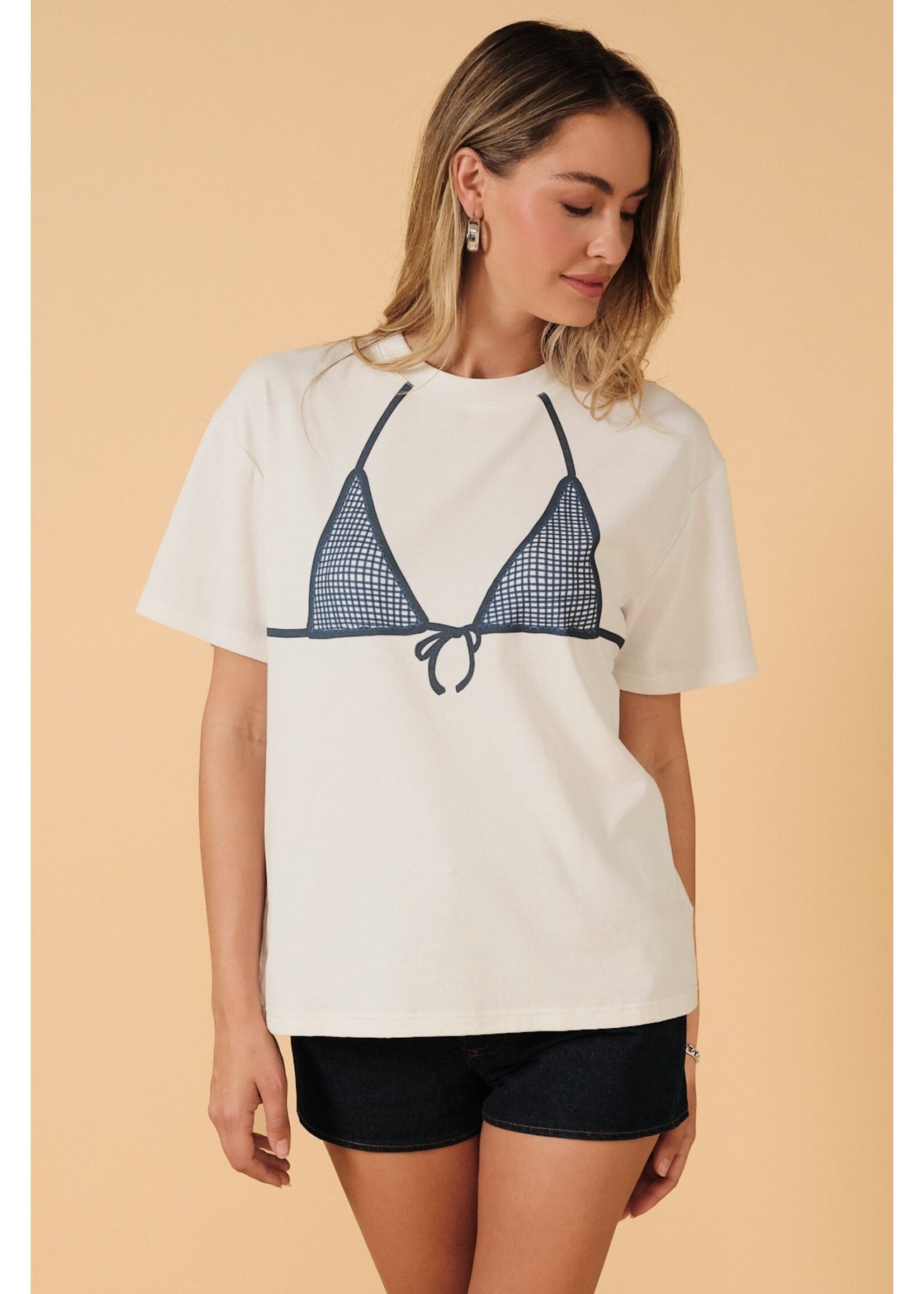 Sunday Edition Round Neck Half Sleeve Bikini Printed Oversized Top - MT21237
