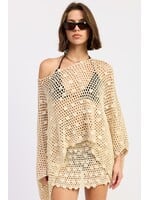 Emory Park Oversized Shell Trim Crochet Poncho - IPJ3979T
