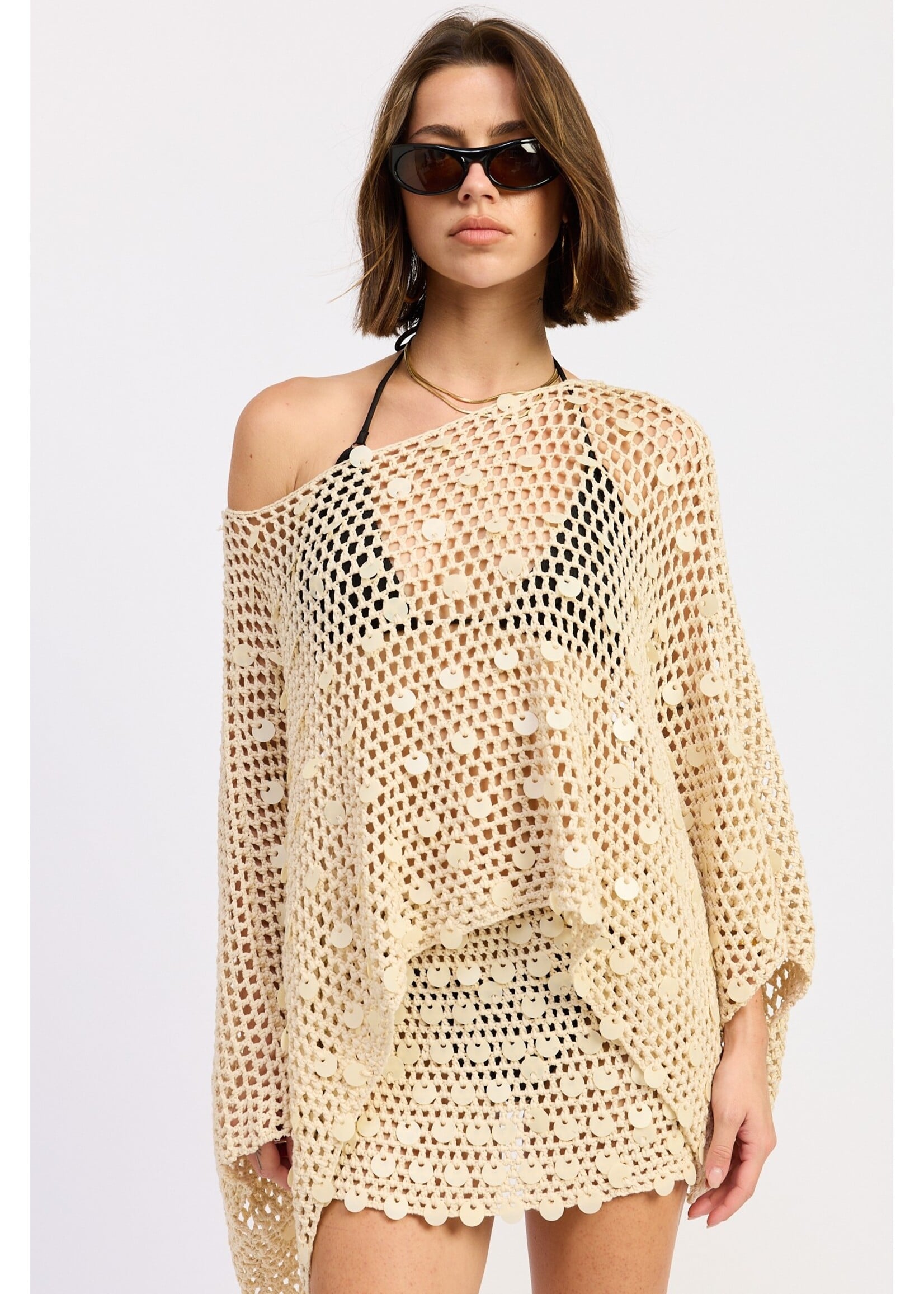 Emory Park Oversized Shell Trim Crochet Poncho - IPJ3979T