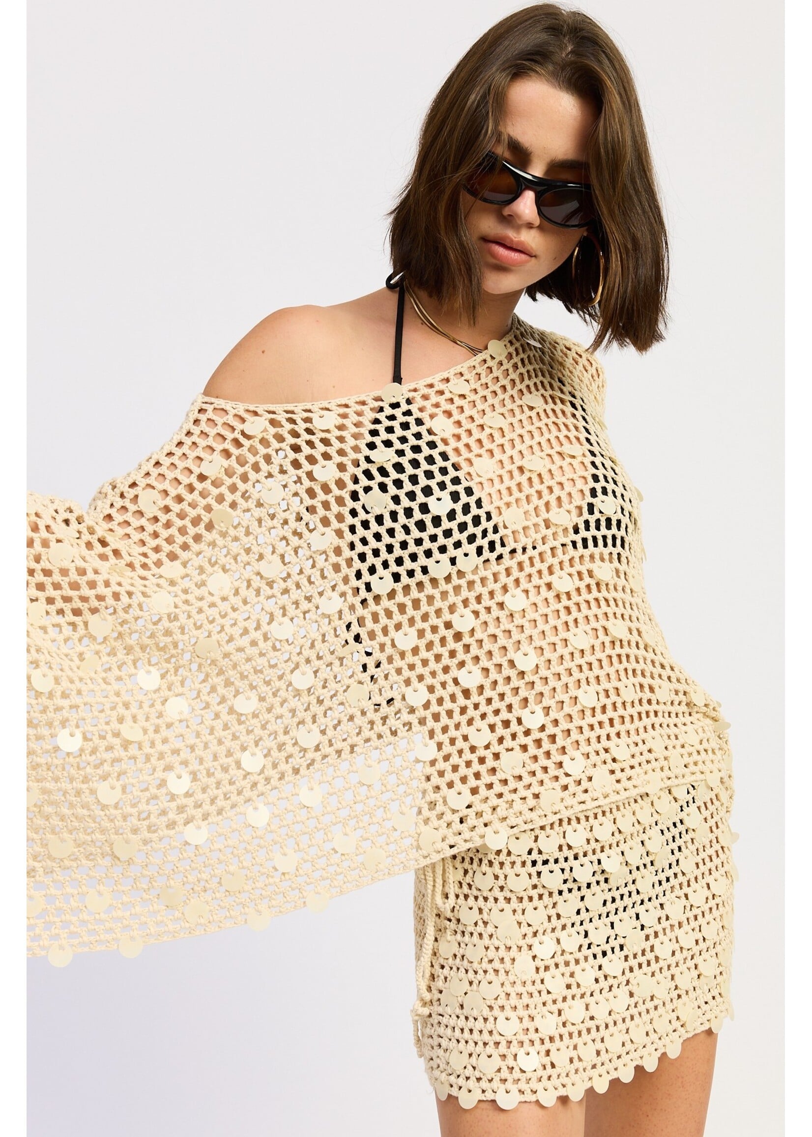 Emory Park Oversized Shell Trim Crochet Poncho - IPJ3979T