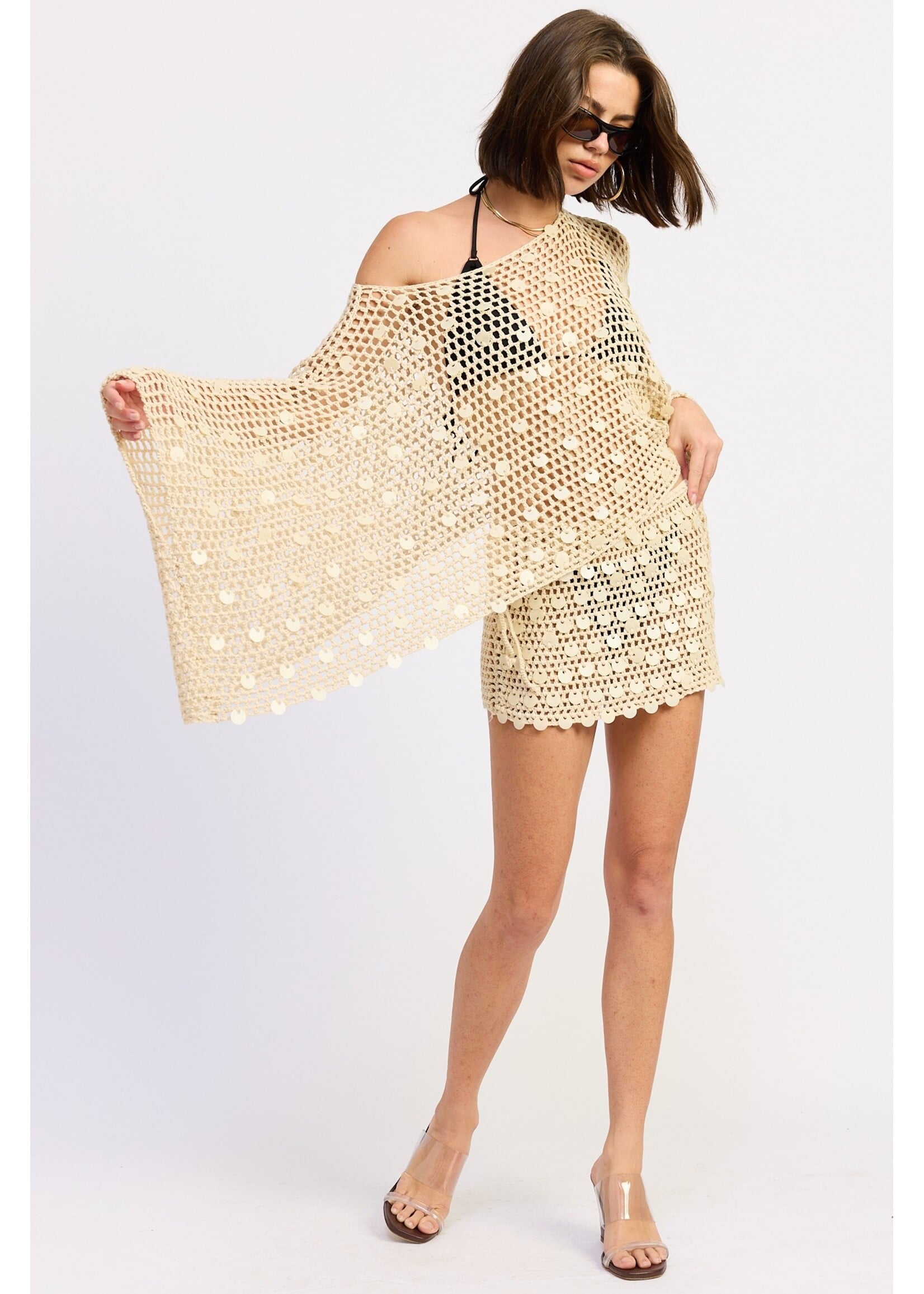 Emory Park Oversized Shell Trim Crochet Poncho - IPJ3979T