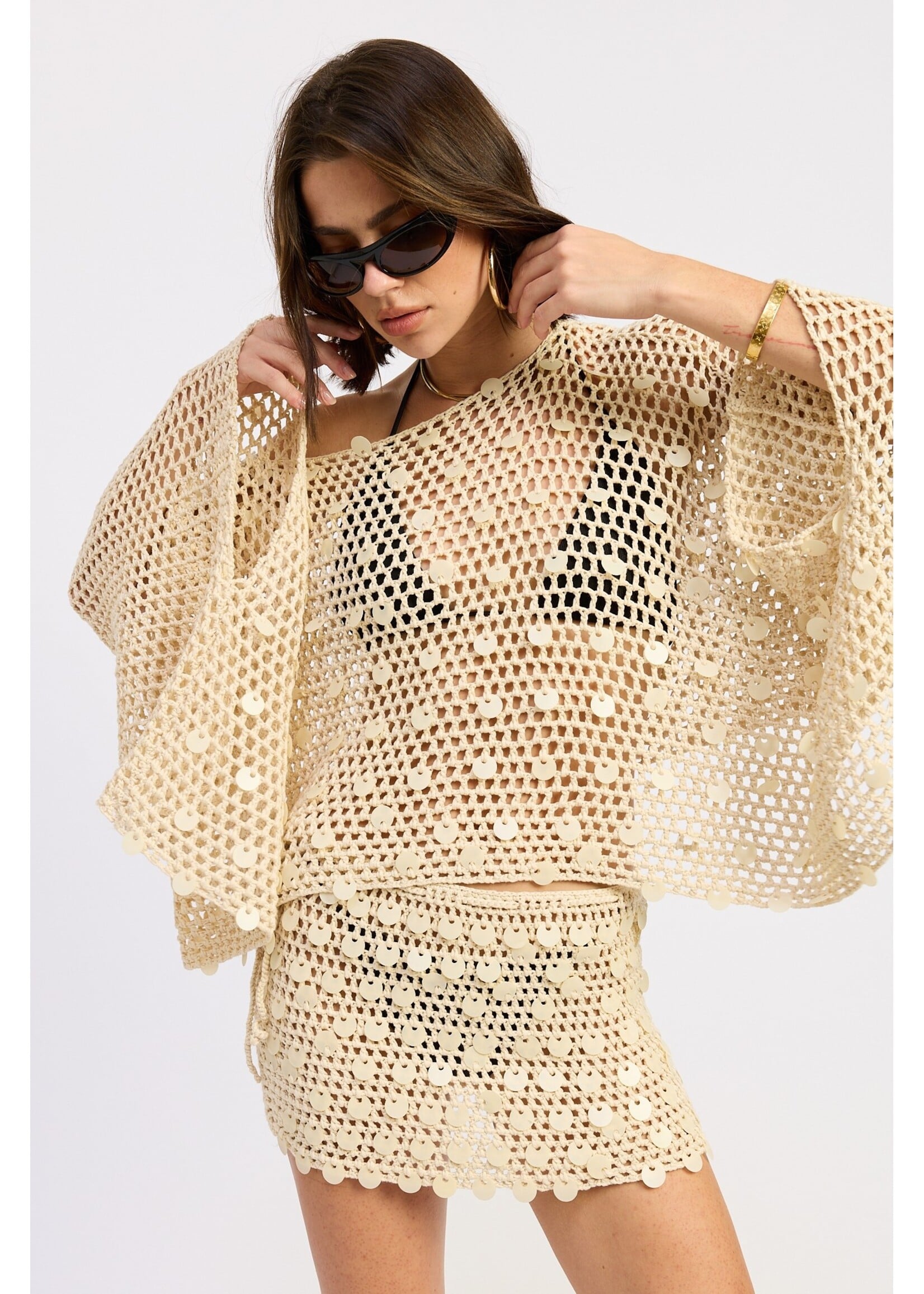 Emory Park Oversized Shell Trim Crochet Poncho - IPJ3979T