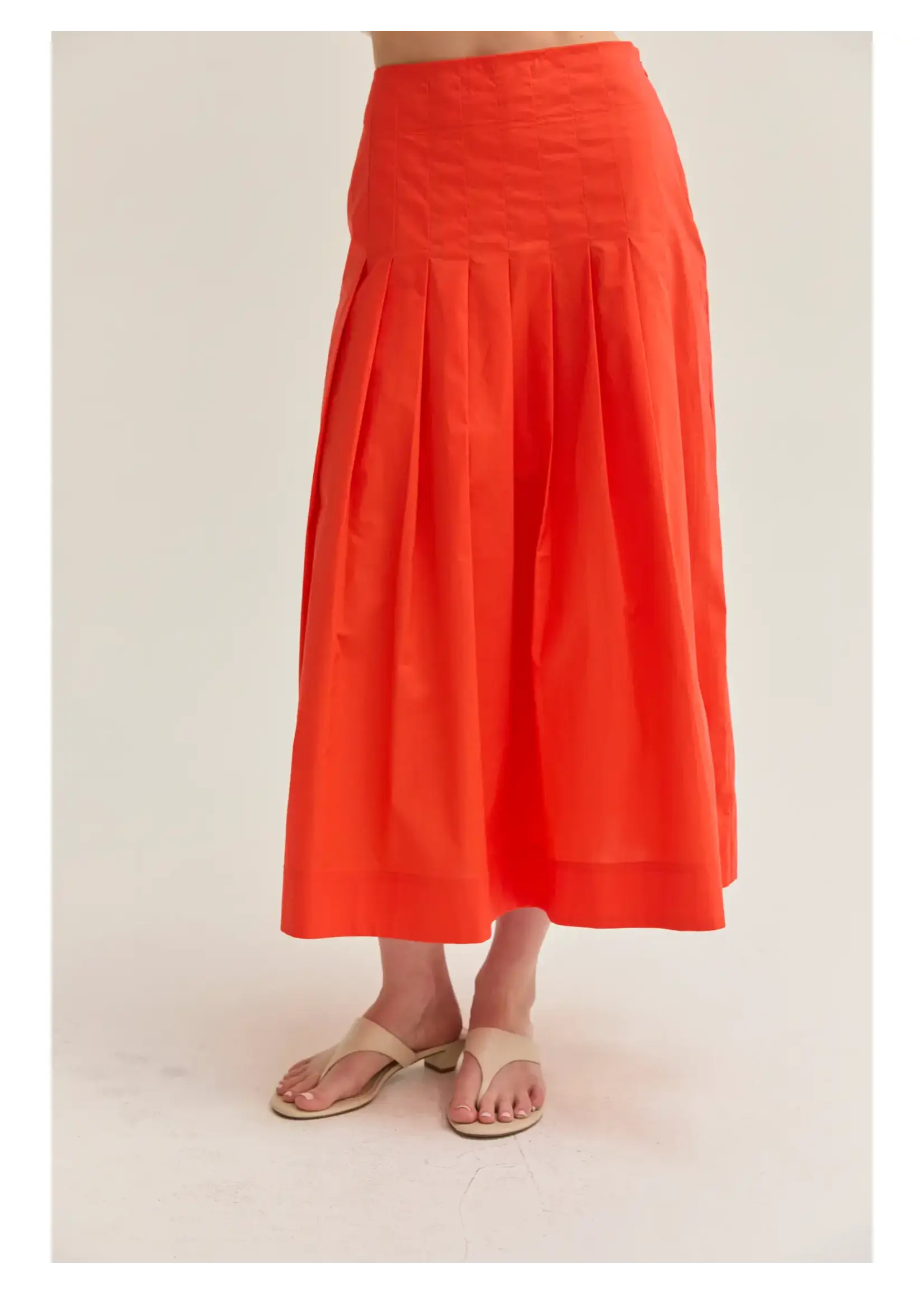 Crescent Remi Poplin Box Pleated Midi Skirt - CS9742