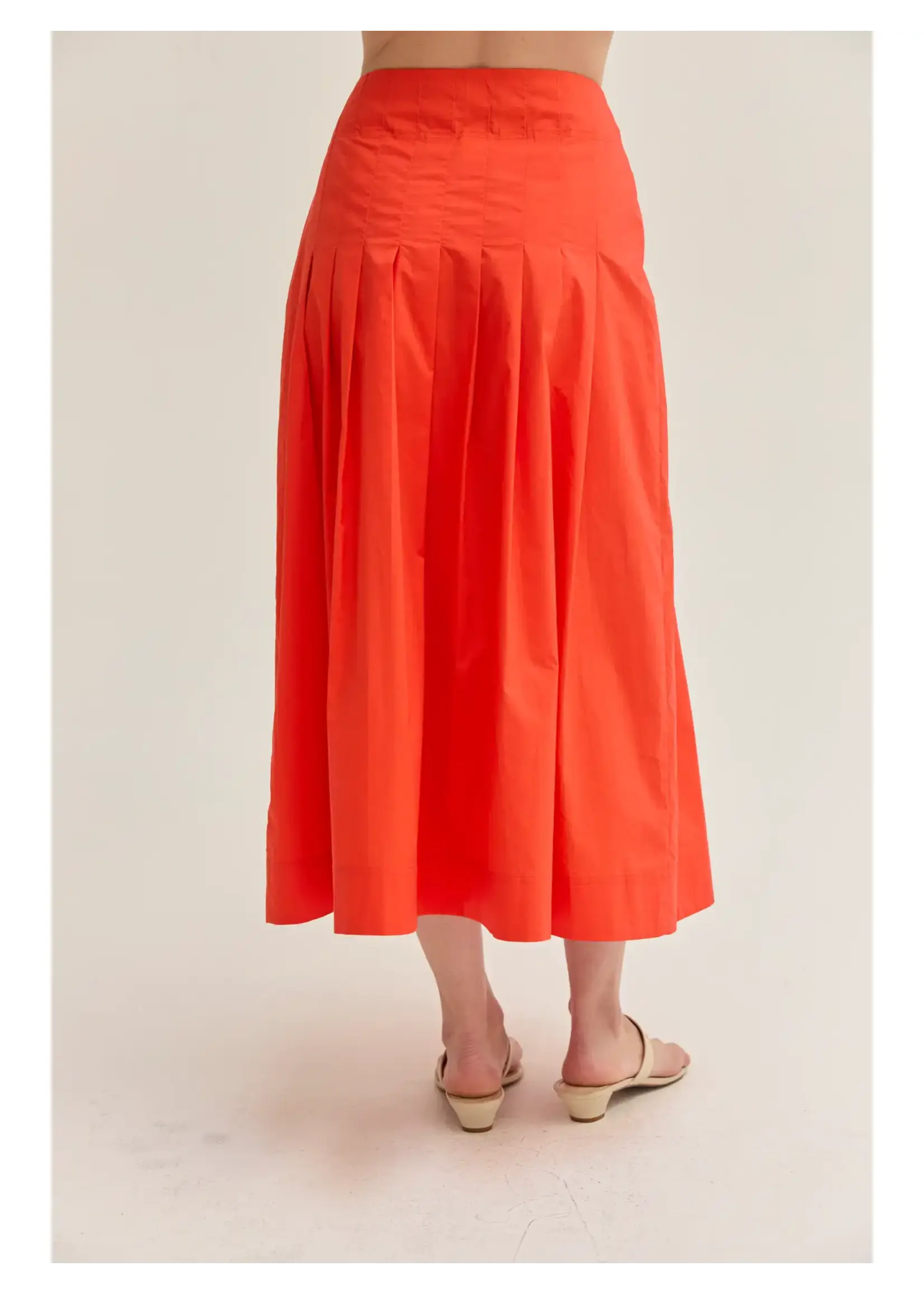 Crescent Remi Poplin Box Pleated Midi Skirt - CS9742