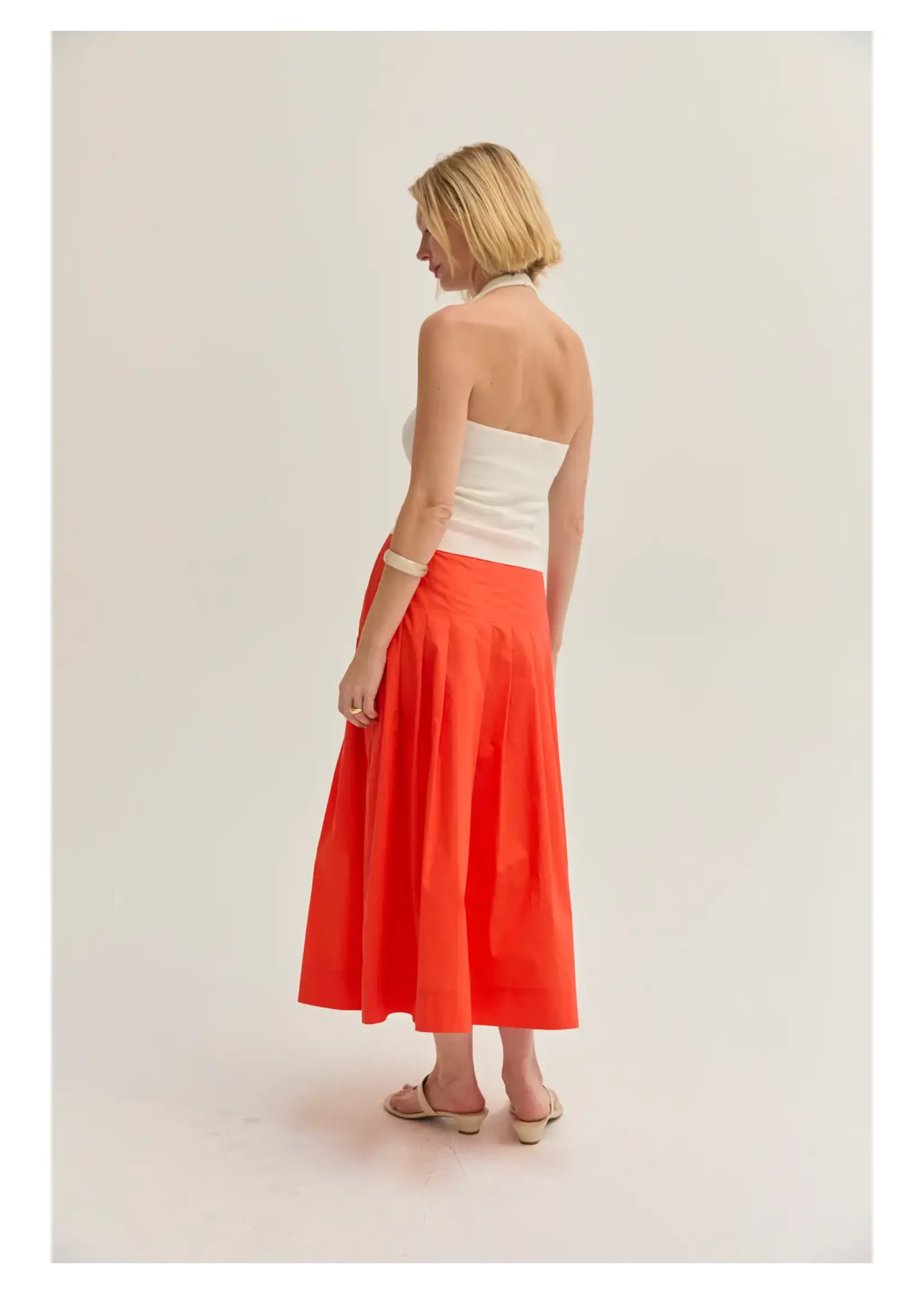 Crescent Remi Poplin Box Pleated Midi Skirt - CS9742