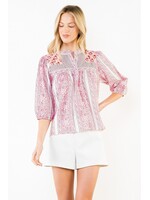 THML Long Sleeve Floral Pattern V-Neck Top - SRT2117