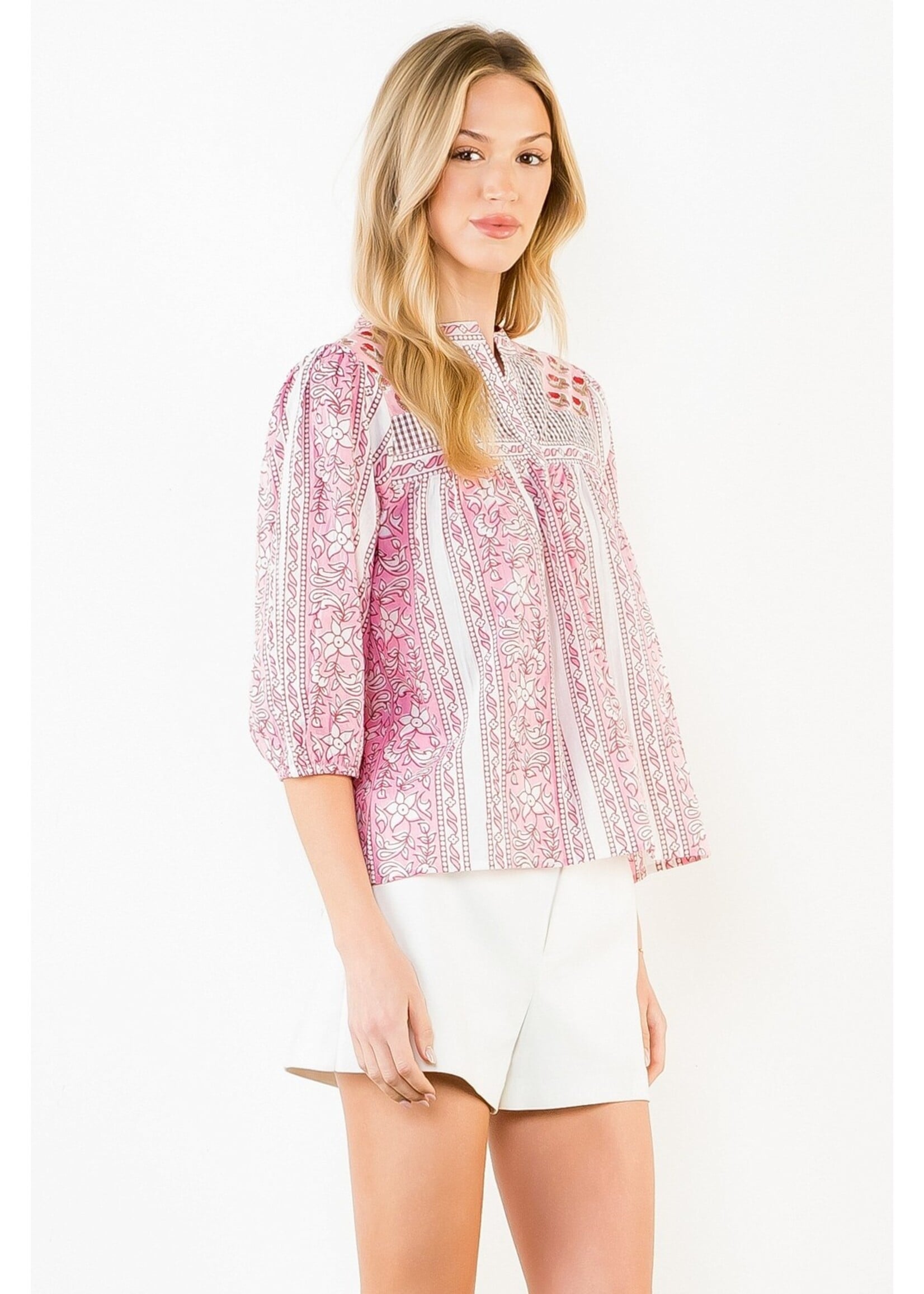 THML Long Sleeve Floral Pattern V-Neck Top - SRT2117