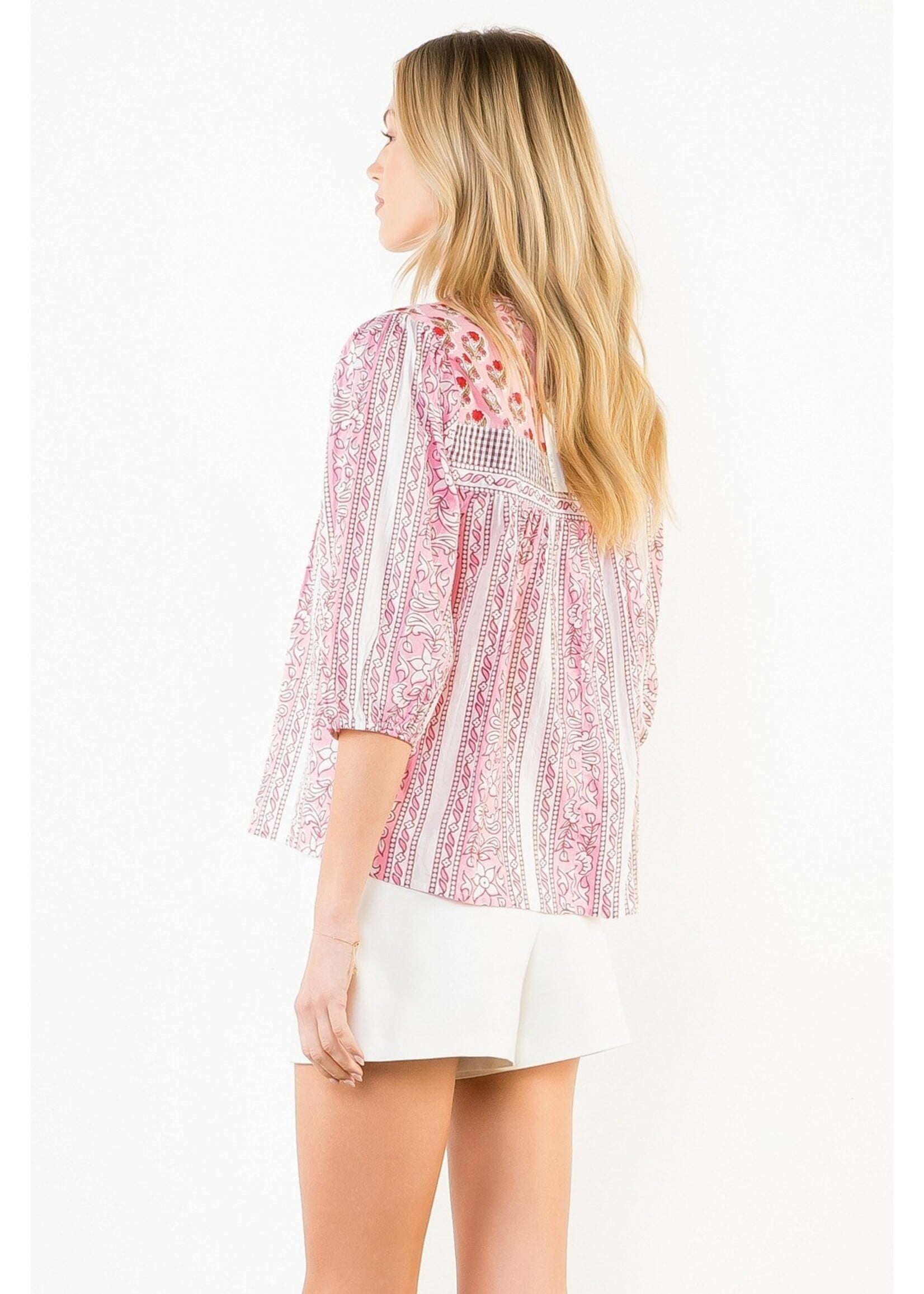 THML Long Sleeve Floral Pattern V-Neck Top - SRT2117
