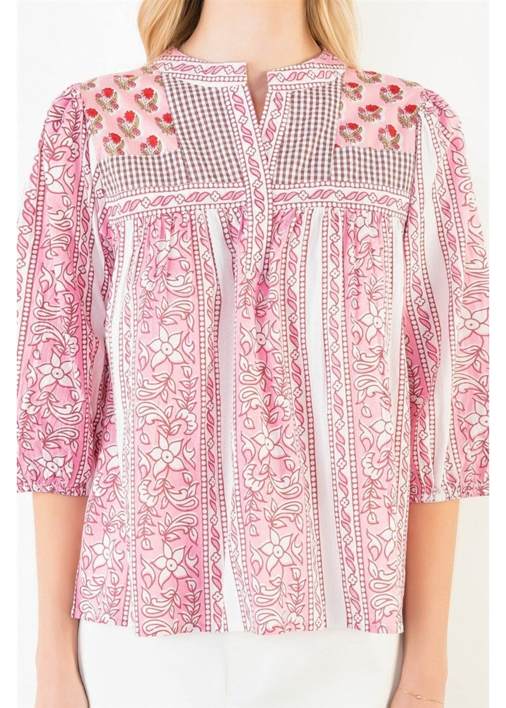 THML Long Sleeve Floral Pattern V-Neck Top - SRT2117