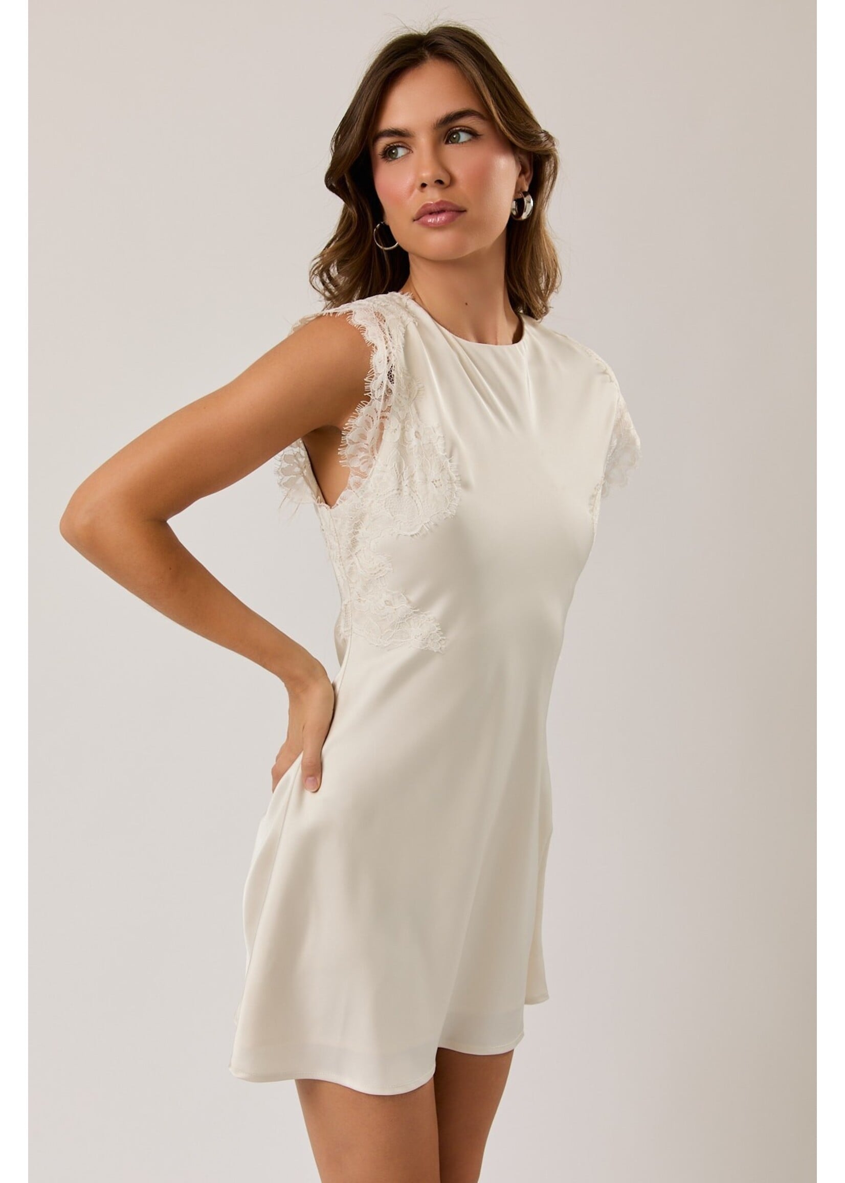Le Lis Sleeveless High Neck Lace Trim Detail Dress - ID6611