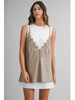 Mable Solid Sleeveless Dress With Contrast Lace Overlay - MST8706