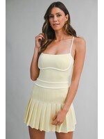 Mable Scuba Shorts Lined Contrast Line Pleated Romper - MR4385