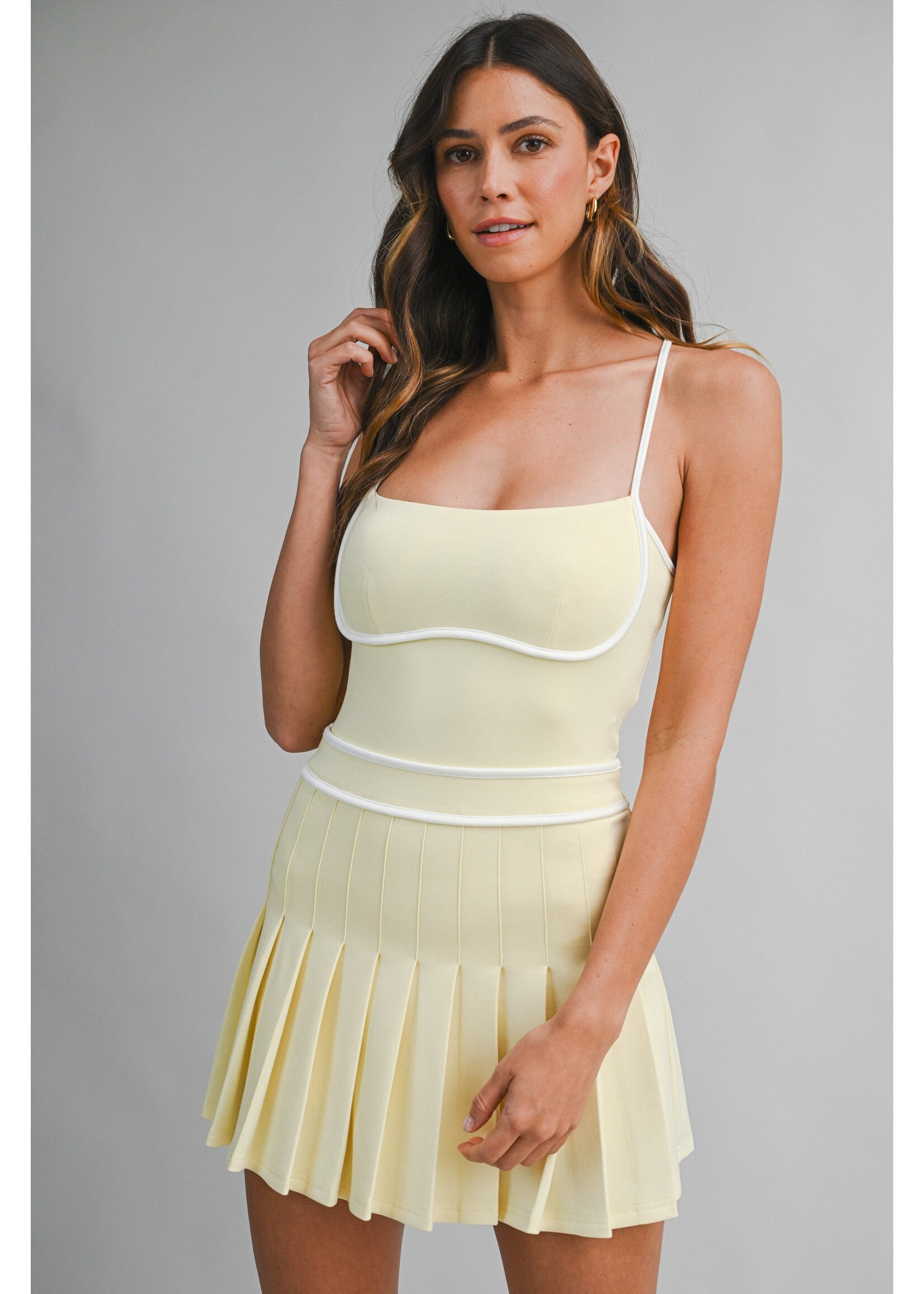Mable Scuba Shorts Lined Contrast Line Pleated Romper - MR4385