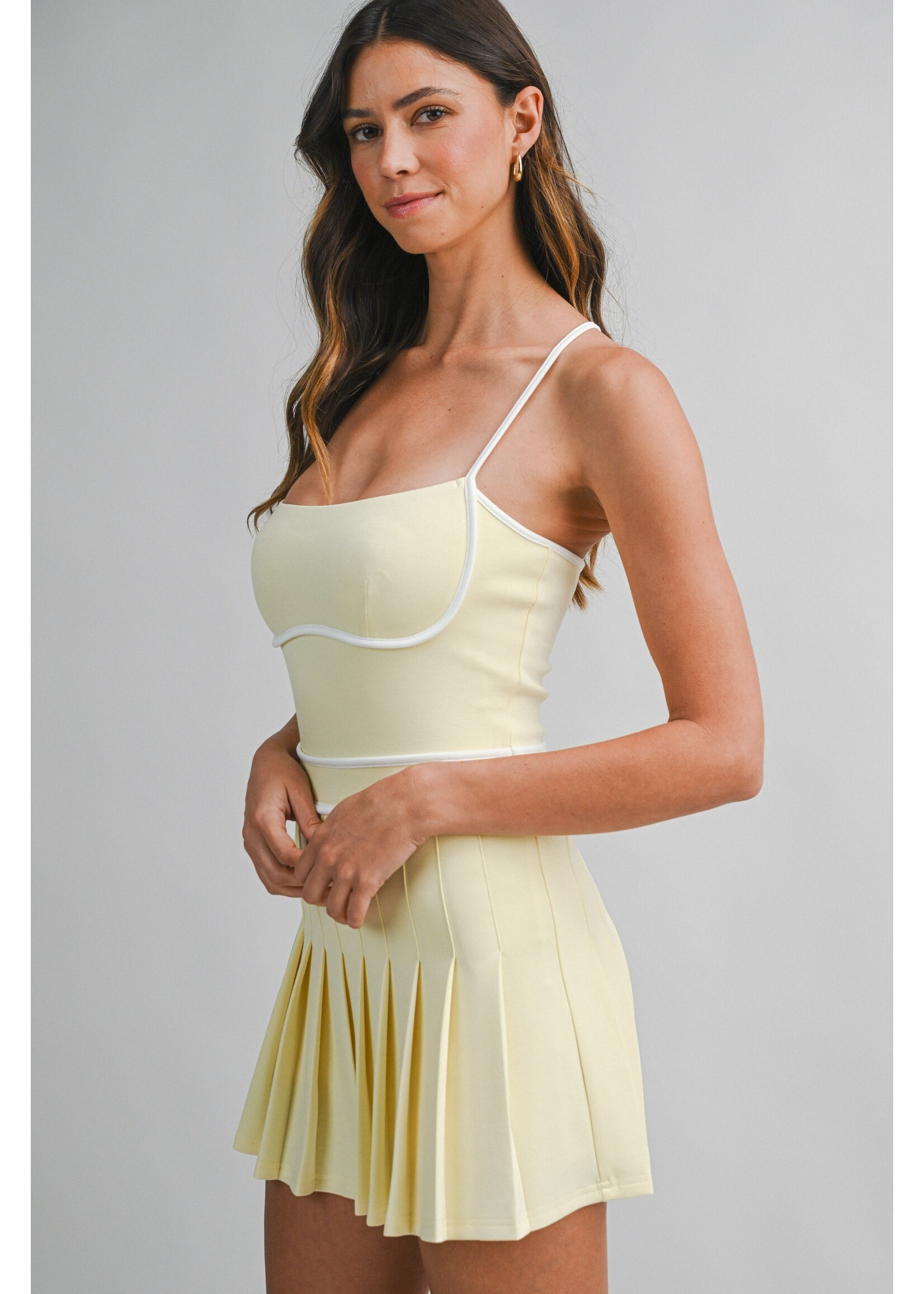 Mable Scuba Shorts Lined Contrast Line Pleated Romper - MR4385