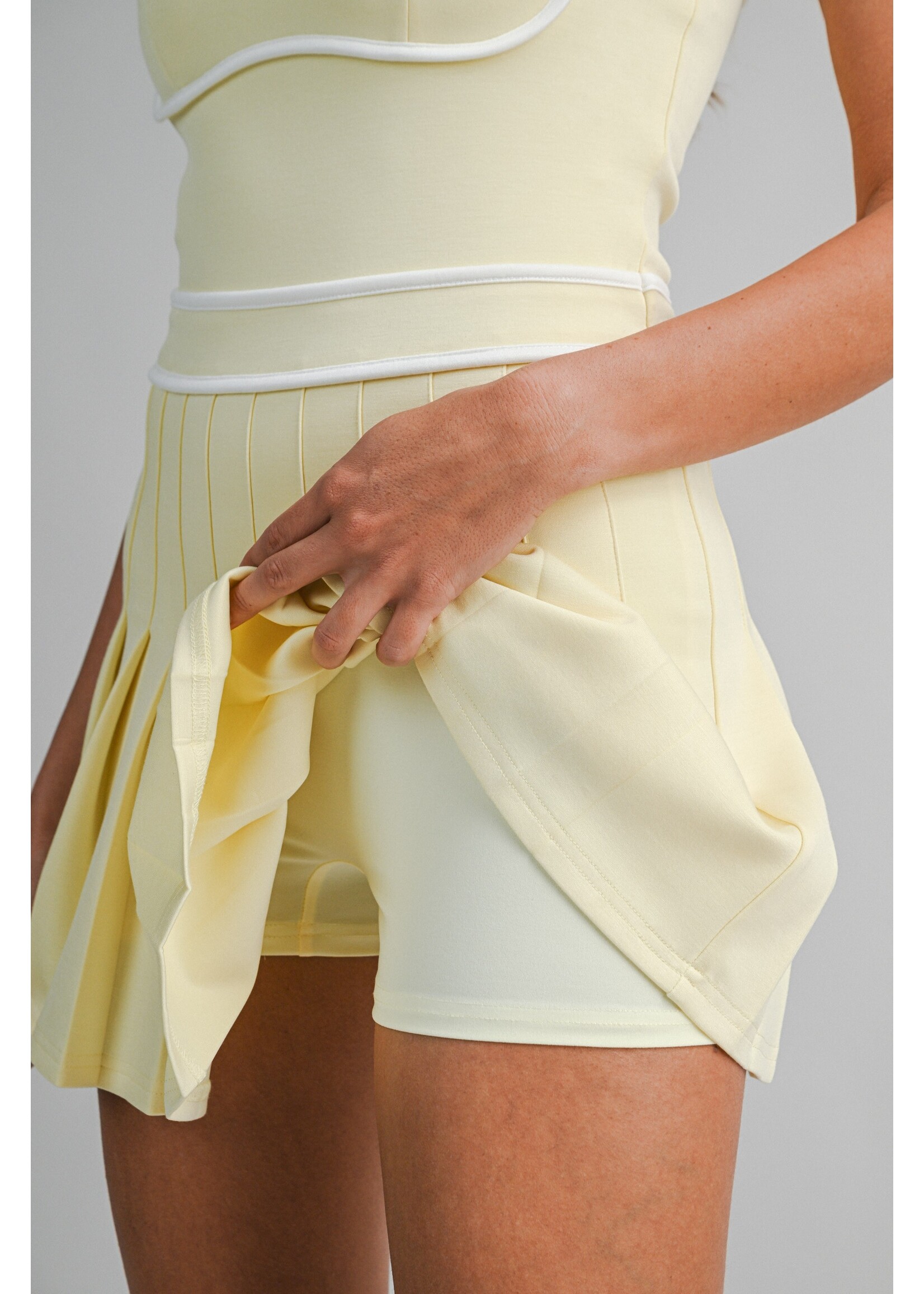 Mable Scuba Shorts Lined Contrast Line Pleated Romper - MR4385