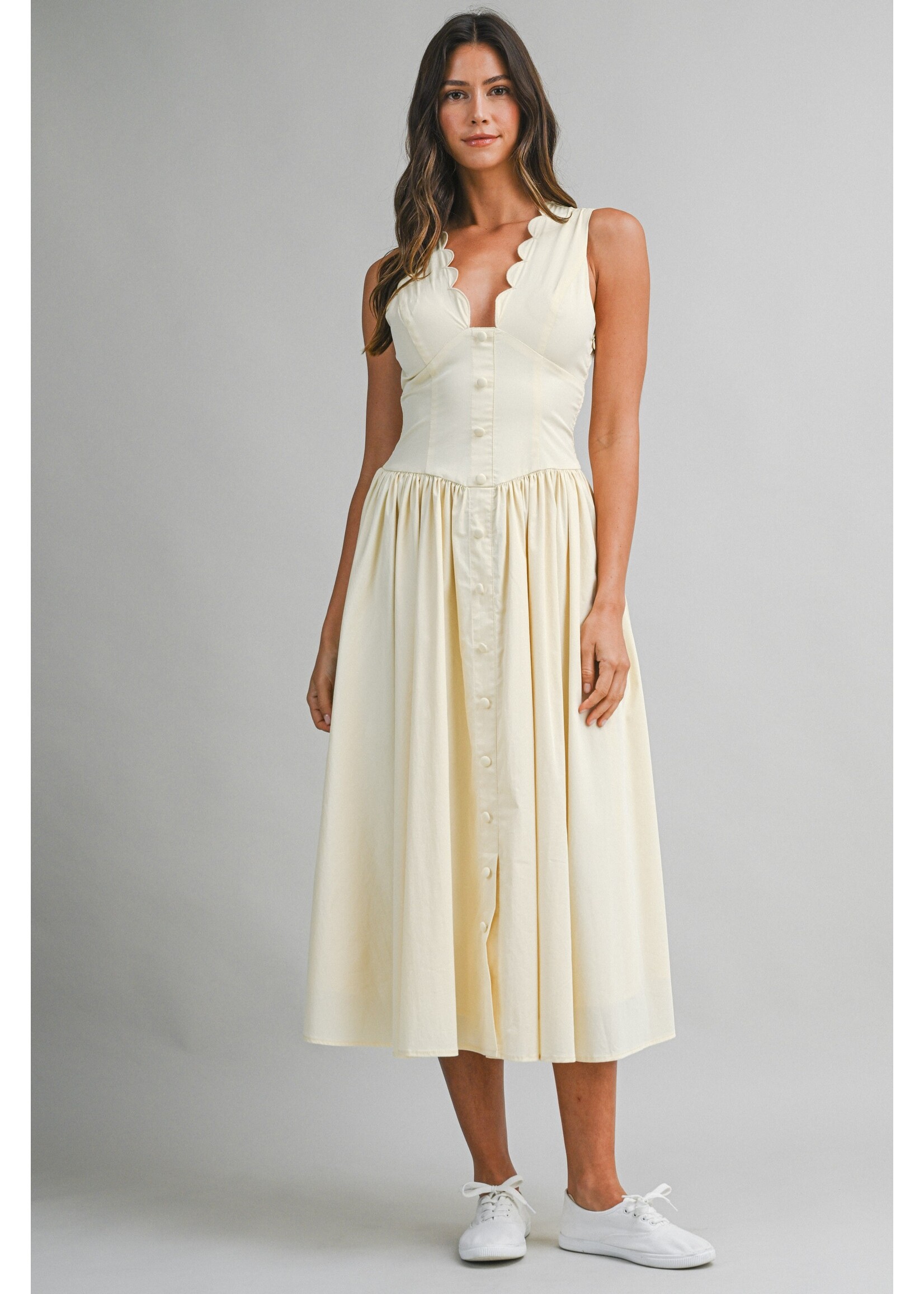 Mable Poplin Scallop Neckline Sleeveless Midi Dress - MD6285
