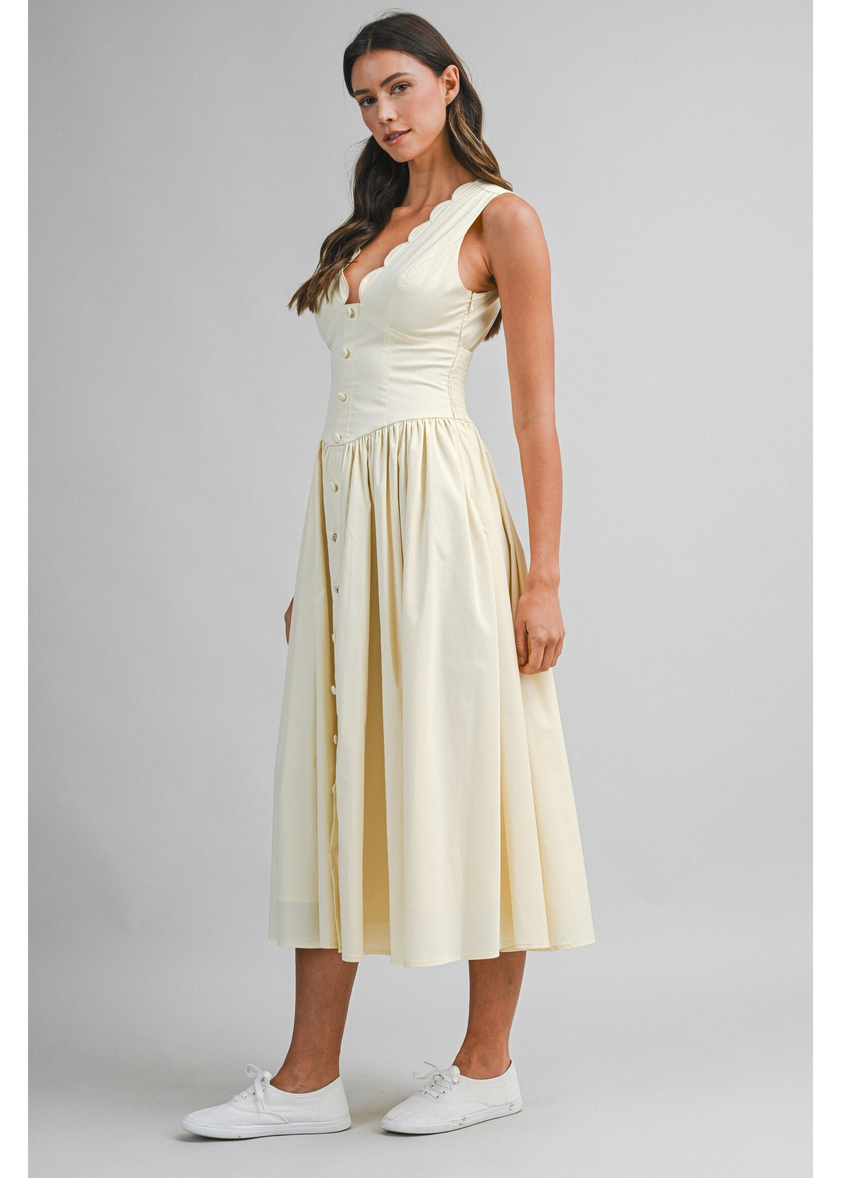 Mable Poplin Scallop Neckline Sleeveless Midi Dress - MD6285