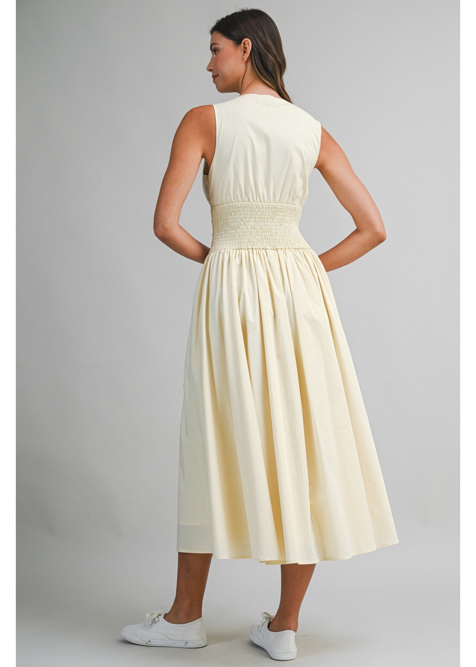 Mable Poplin Scallop Neckline Sleeveless Midi Dress - MD6285
