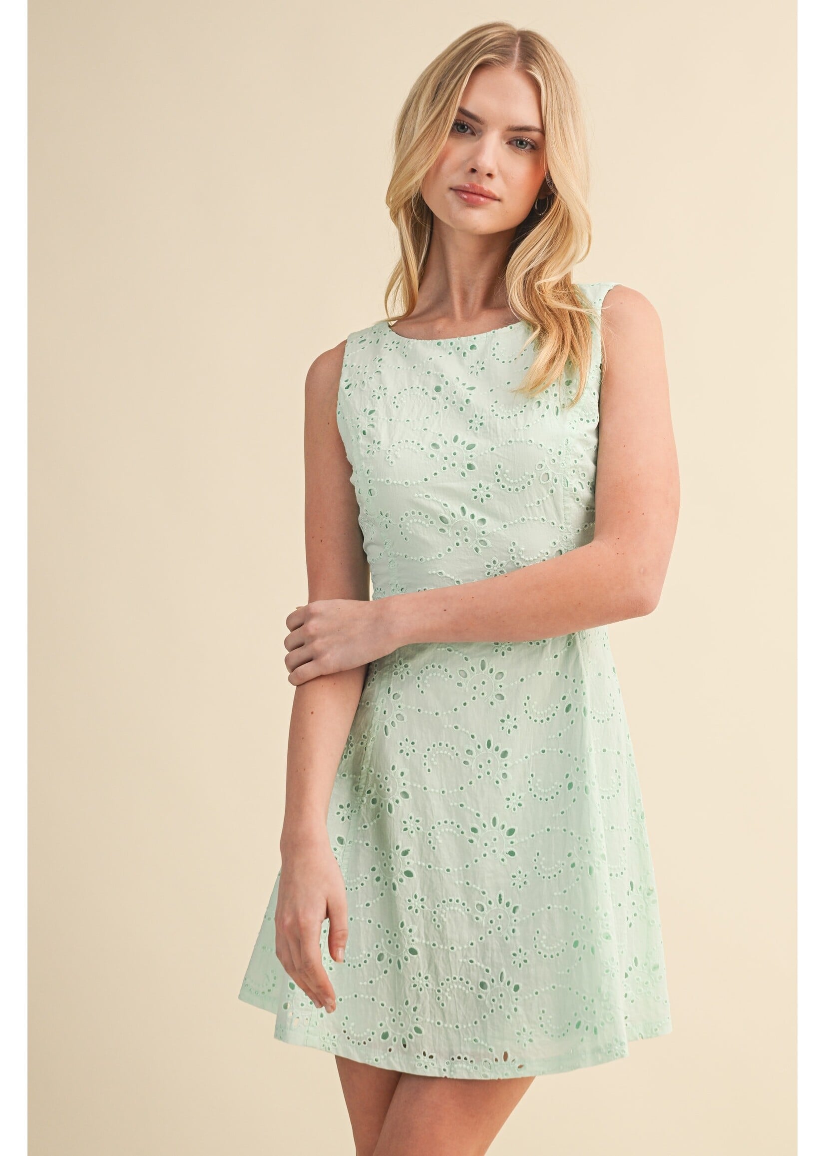 Klesis Eyelet V Shape Open Back Sleeveless A Line Mini Dress - ID10270