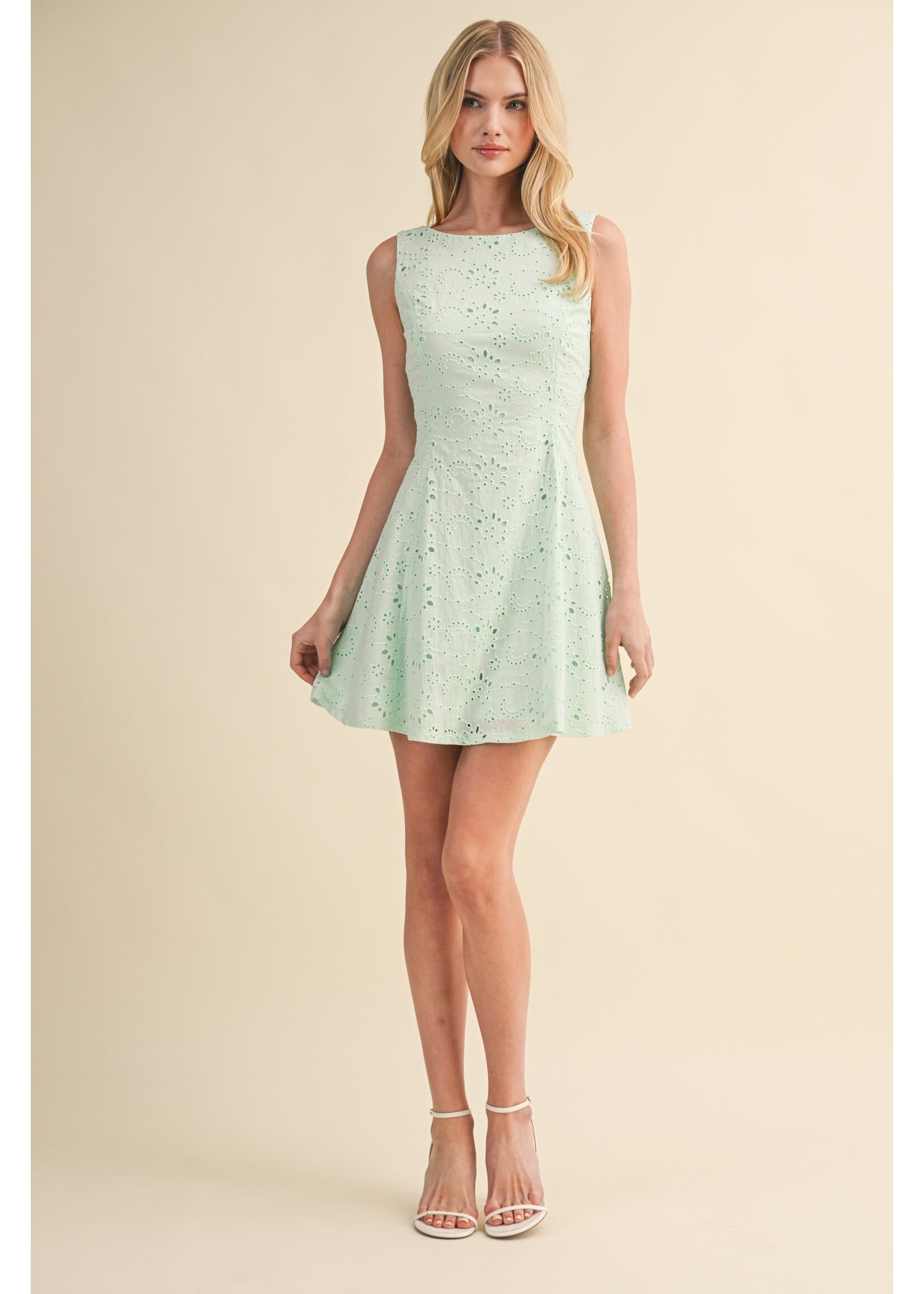 Klesis Eyelet V Shape Open Back Sleeveless A Line Mini Dress - ID10270