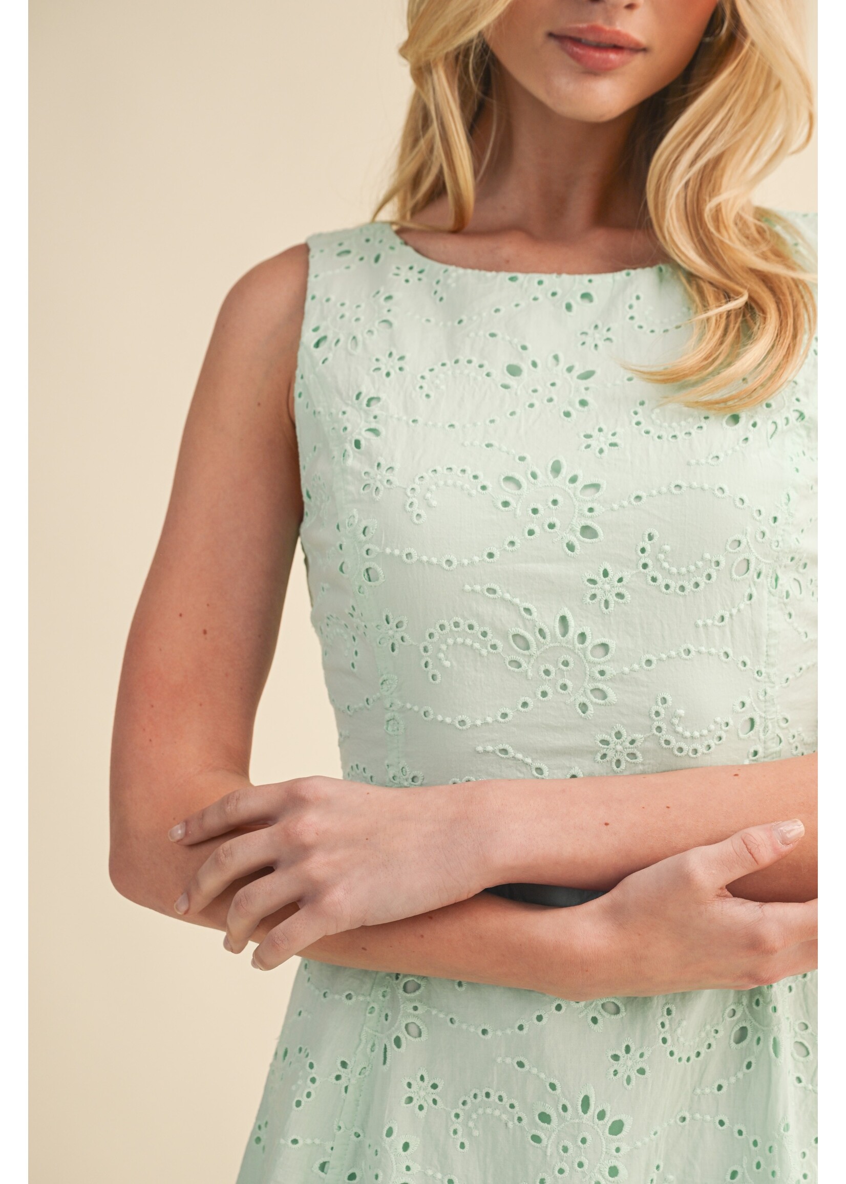 Klesis Eyelet V Shape Open Back Sleeveless A Line Mini Dress - ID10270