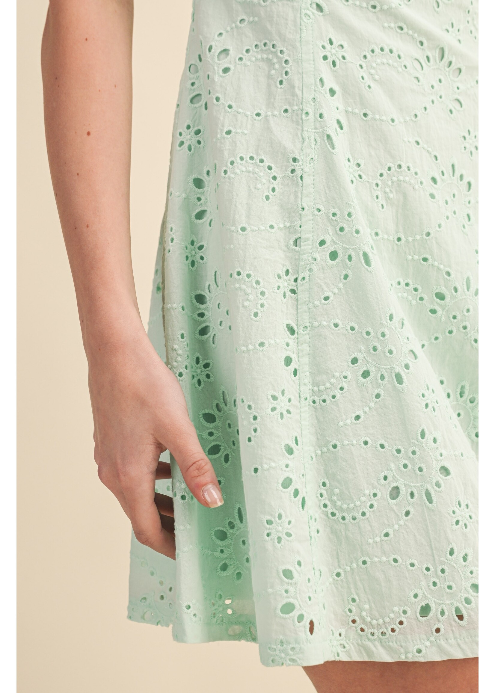 Klesis Eyelet V Shape Open Back Sleeveless A Line Mini Dress - ID10270