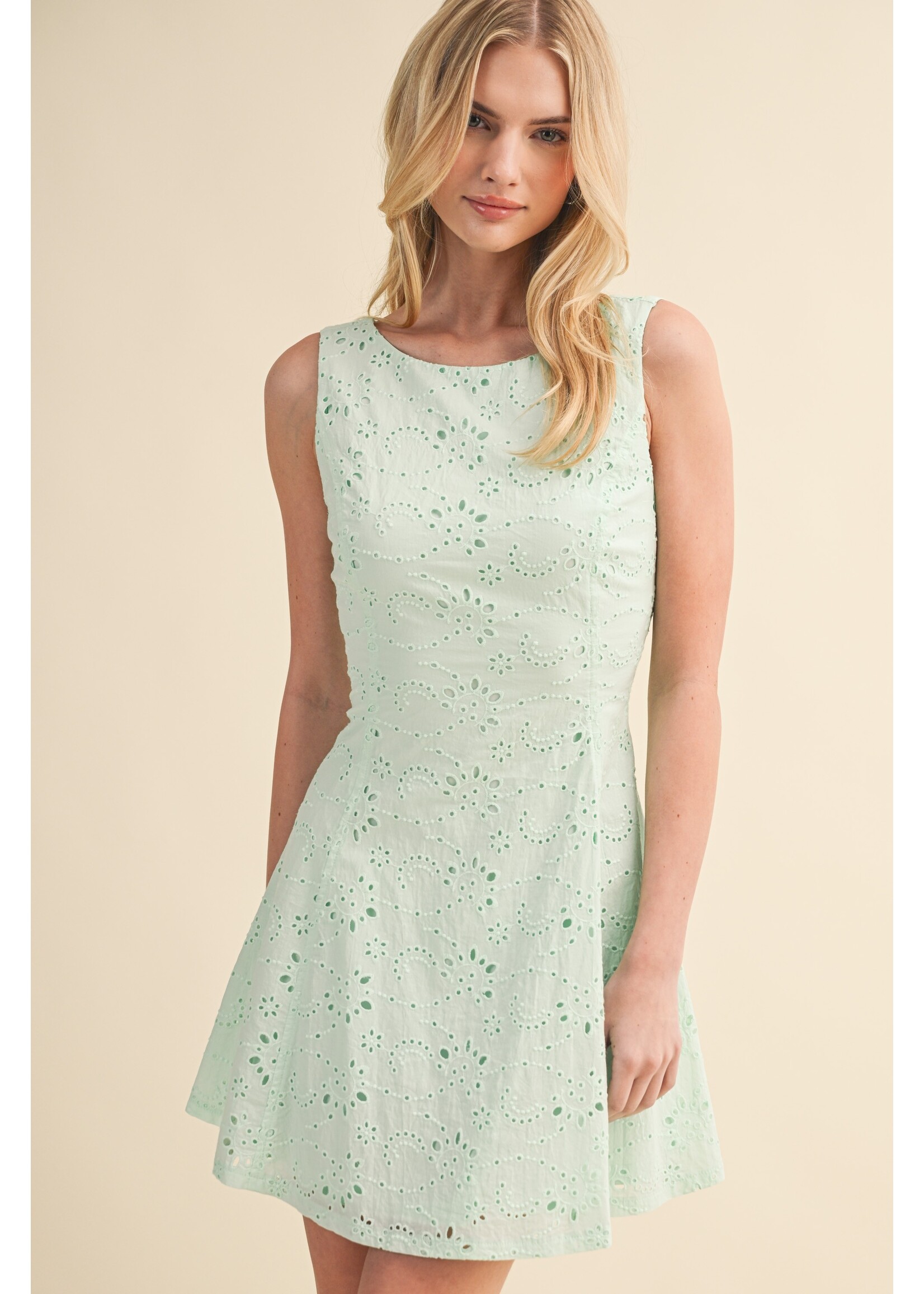 Klesis Eyelet V Shape Open Back Sleeveless A Line Mini Dress - ID10270