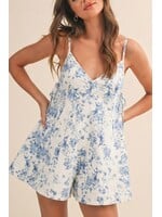 Klesis Floral Stretch Cotton Twill Sleeveless Flare Romper - IR2359-B