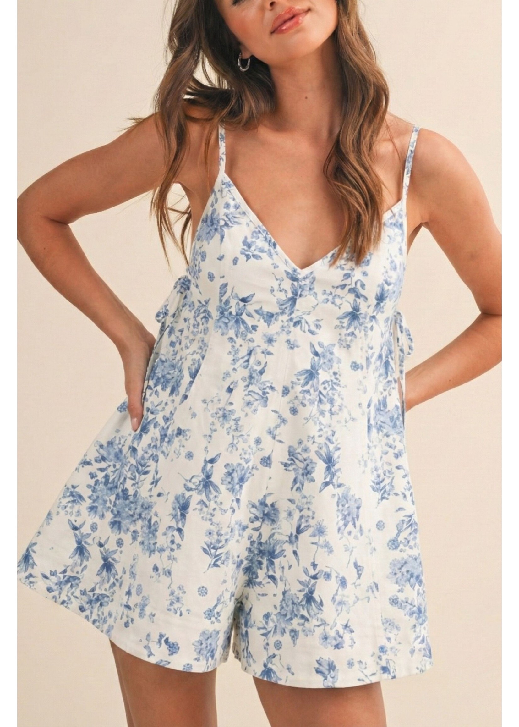 Klesis Floral Stretch Cotton Twill Sleeveless Flare Romper - IR2359-B