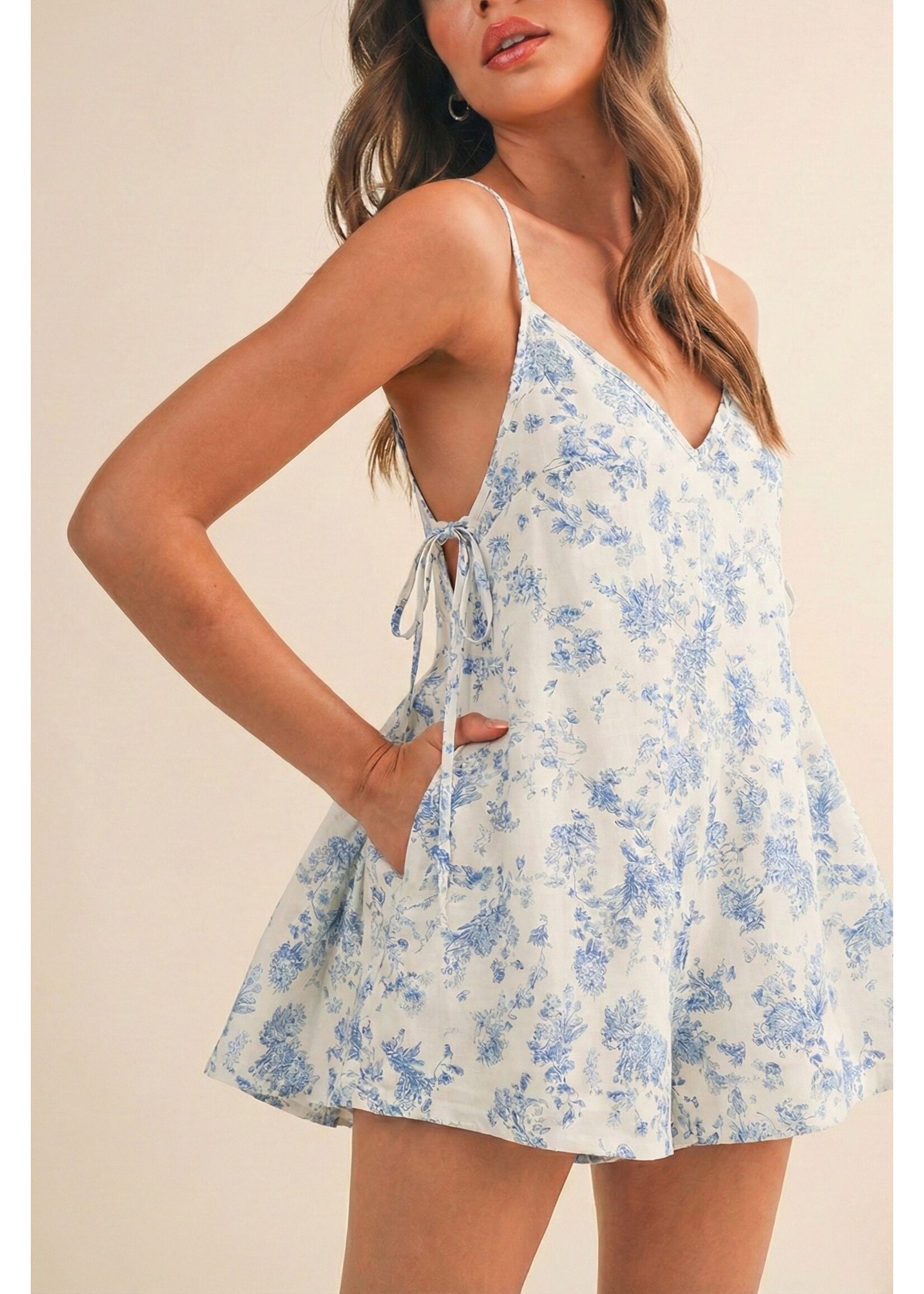 Klesis Floral Stretch Cotton Twill Sleeveless Flare Romper - IR2359-B