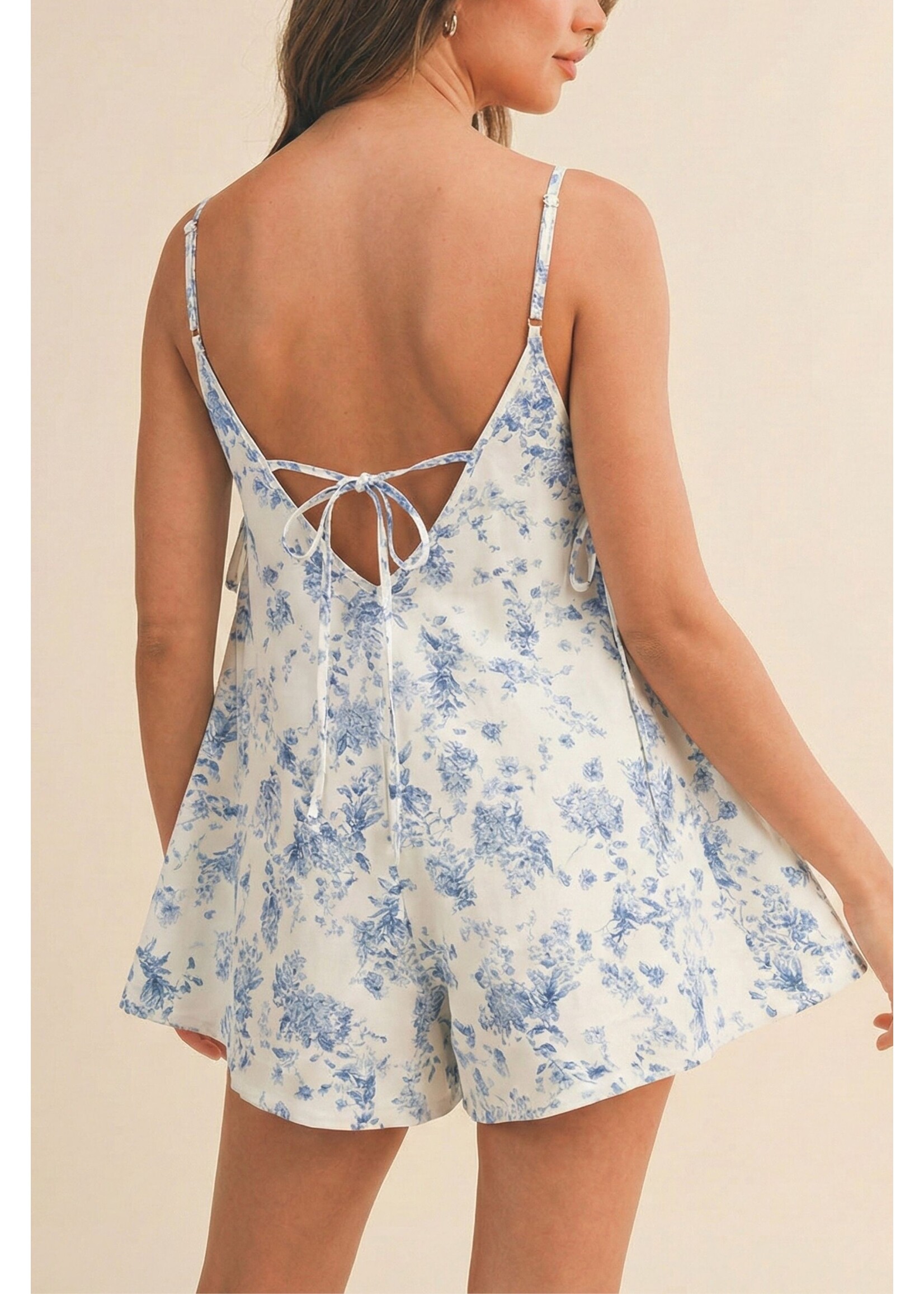 Klesis Floral Stretch Cotton Twill Sleeveless Flare Romper - IR2359-B
